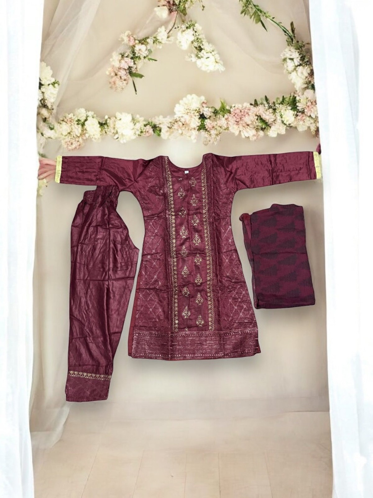 Traditional Cotton Salwar Kameez Set for Girls, Cultural Wear for Kids, 10