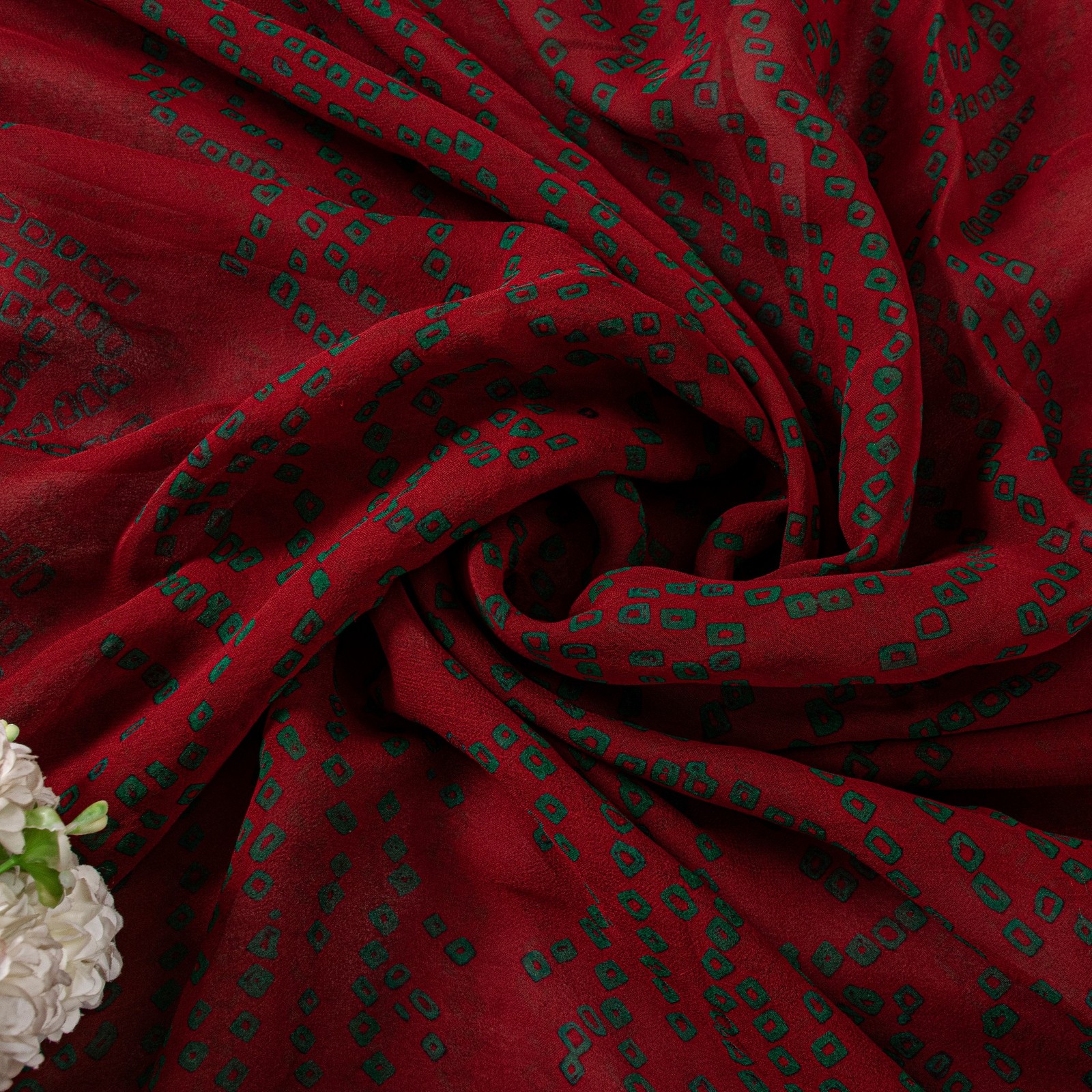 Sanskriti Vintage Pure Georgette Dark Red Saree Bandhani Embroidered Gujrat 6Yd