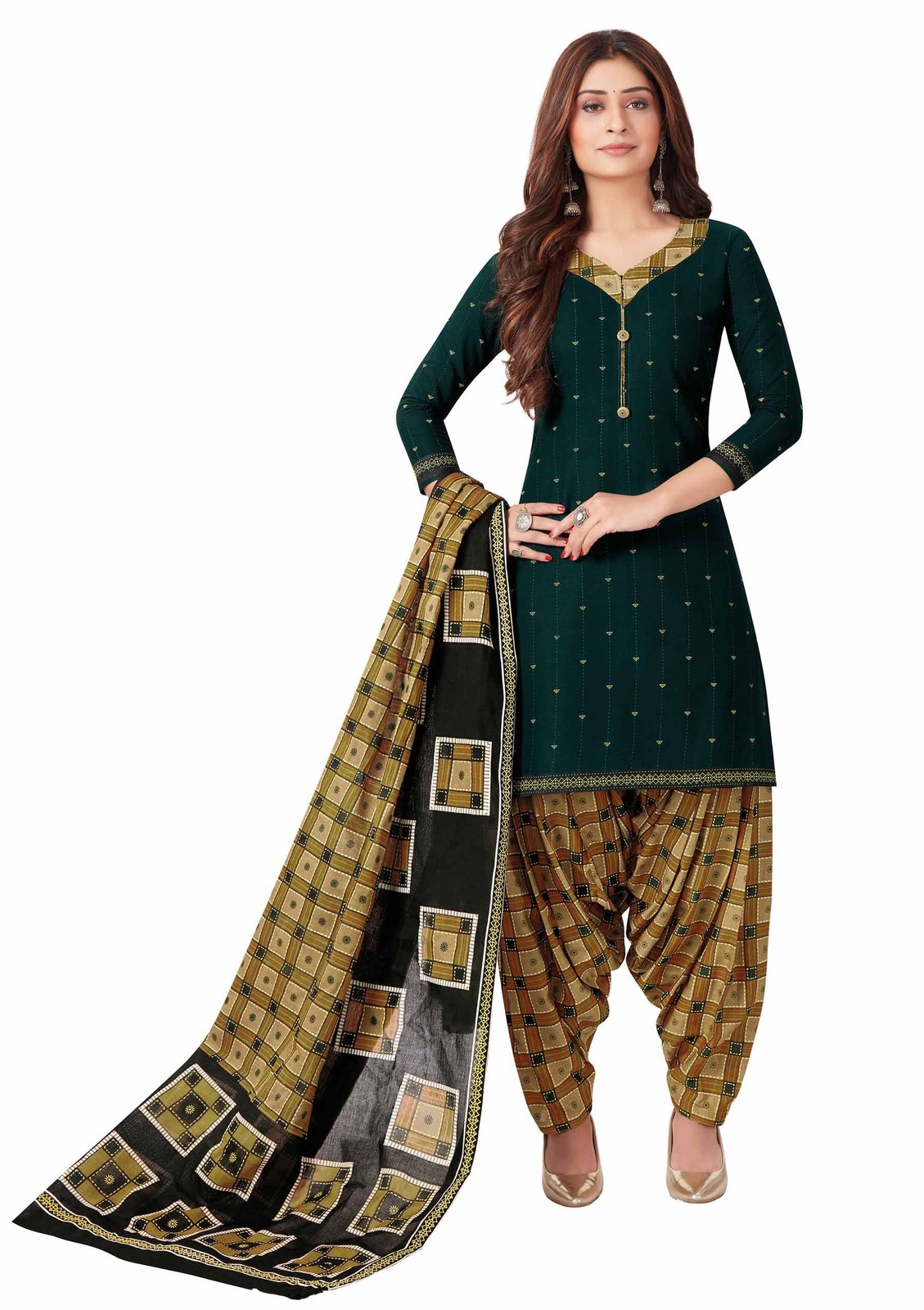 Miraan Cotton Readymade Salwar Suit Green XXXL | BANDCOLOR8023