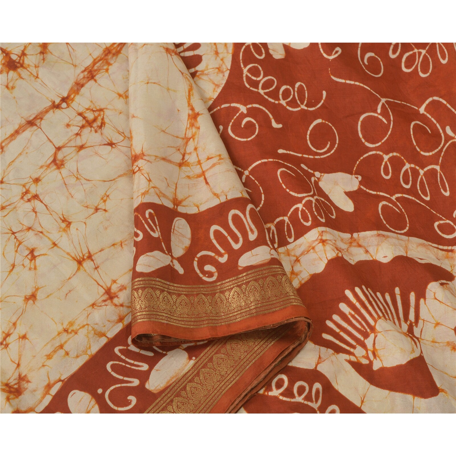 Sanskriti Vintage Sarees Pure Silk Batik Work Craft Fabric Zari 5 Yd Border Sari