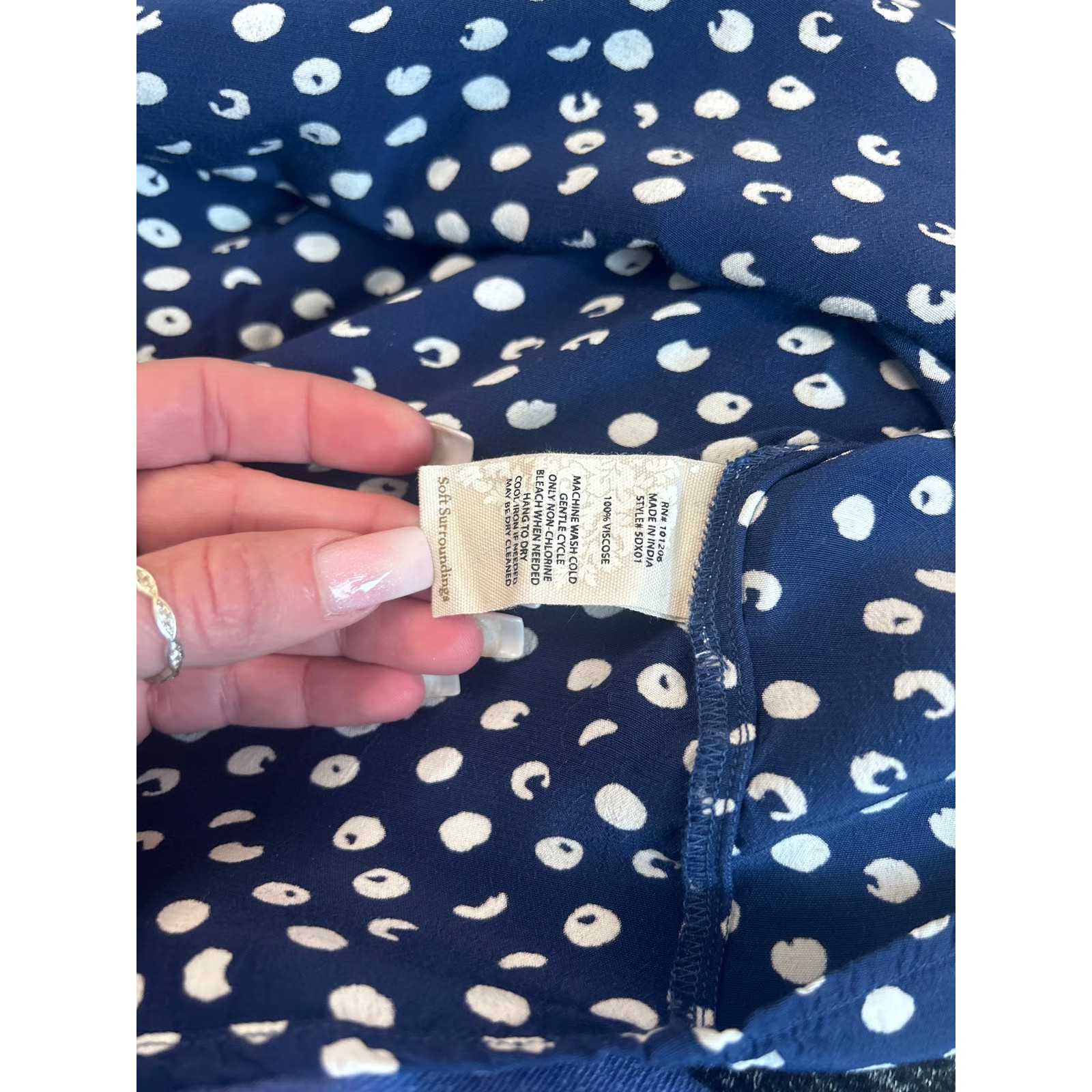 Soft Surroundings White Polka Dot Ruffle sleeve Navy/white Blouse top SZ 3X