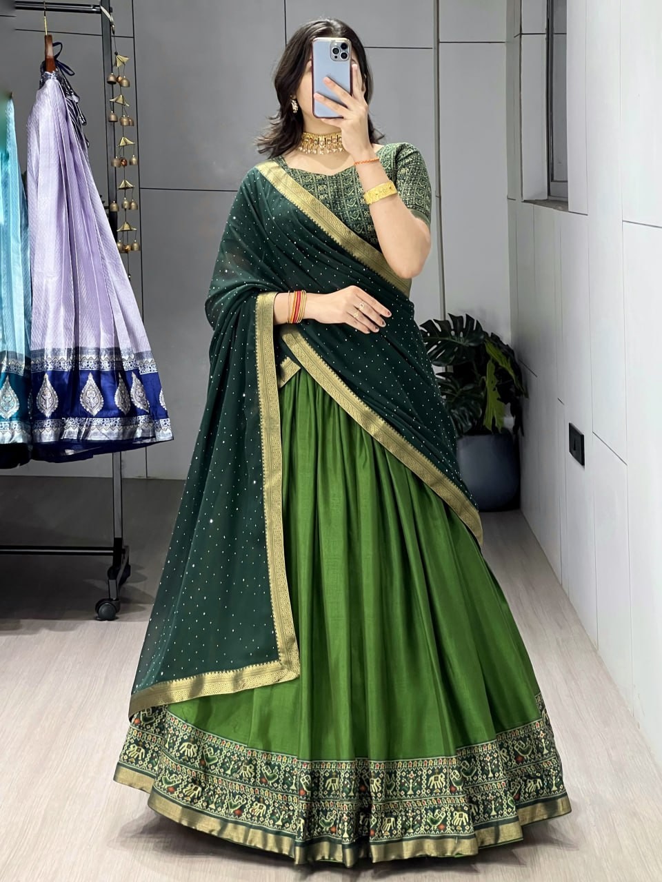 Cotton Lehenga Choli With Georgette Sparkle Dupatta outfit