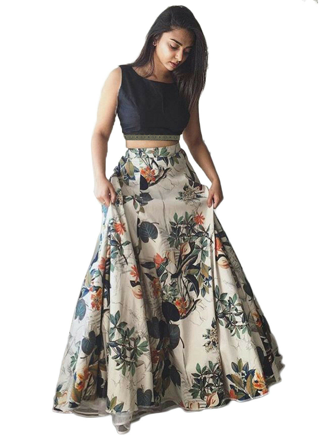 Indian Ethnic Lehenga Choli Floral Print Skirt Women’s Wedding Dance Party Wear