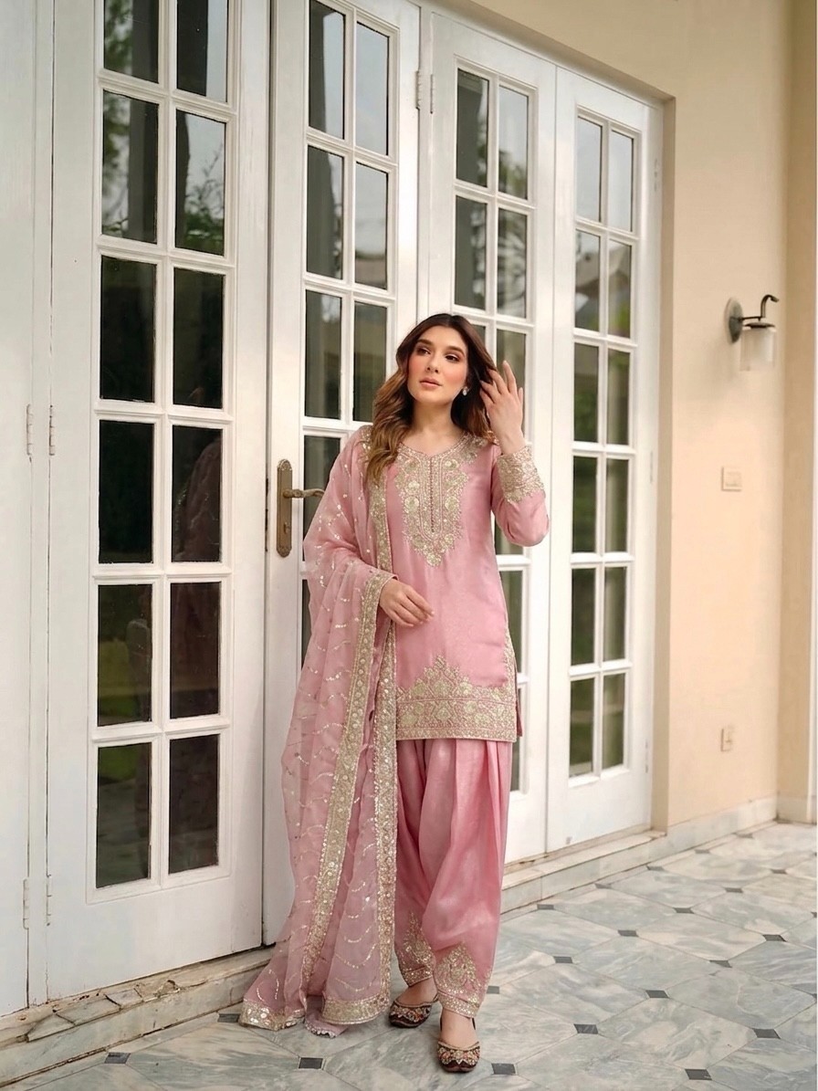 Designer Pure NC Moss Silk Top with Farshi Palazzo and NC Moss Silk Dupatta 5mm