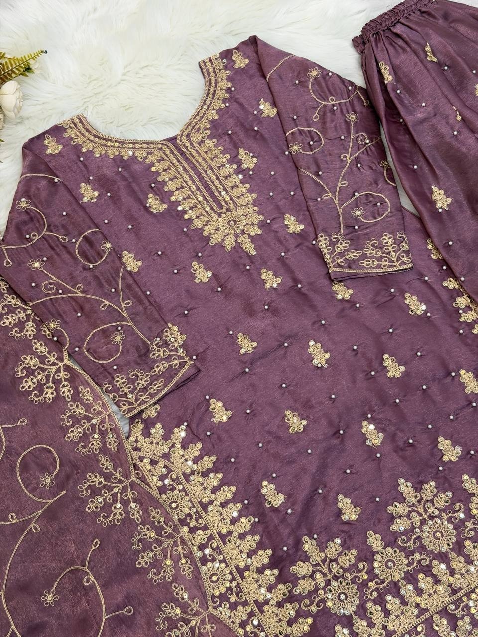 Launching New Pure Silk Dusty Pink Top Palazzo With Dupatta For Women & Girls