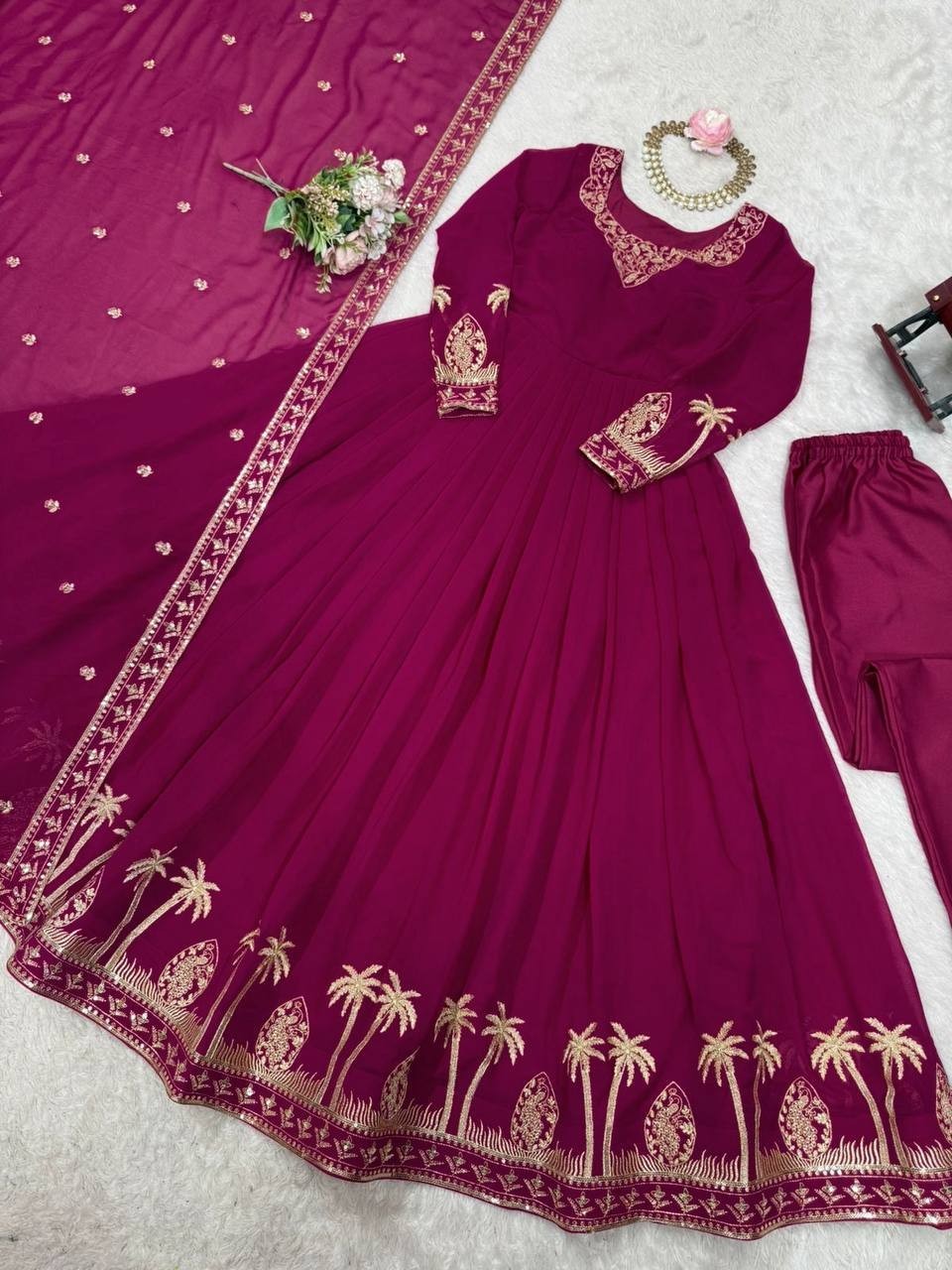 New Presenting Faux Georgette Pink Gown Bottom With Dupatta For Ethnic Wear