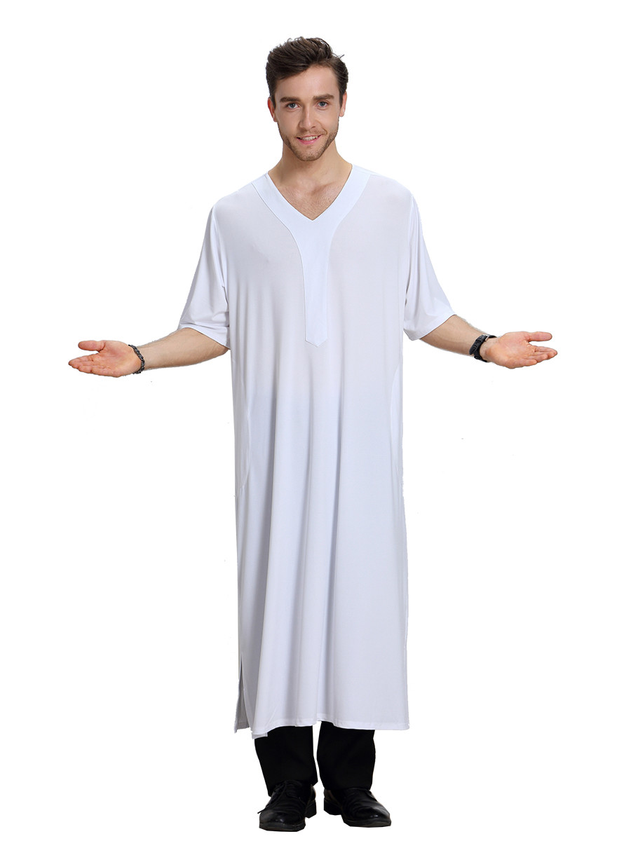 Saudi Muslim Men Abaya Dishdasha Jubba Thoub Thobe Kaftan Short Sleeve Ramadan