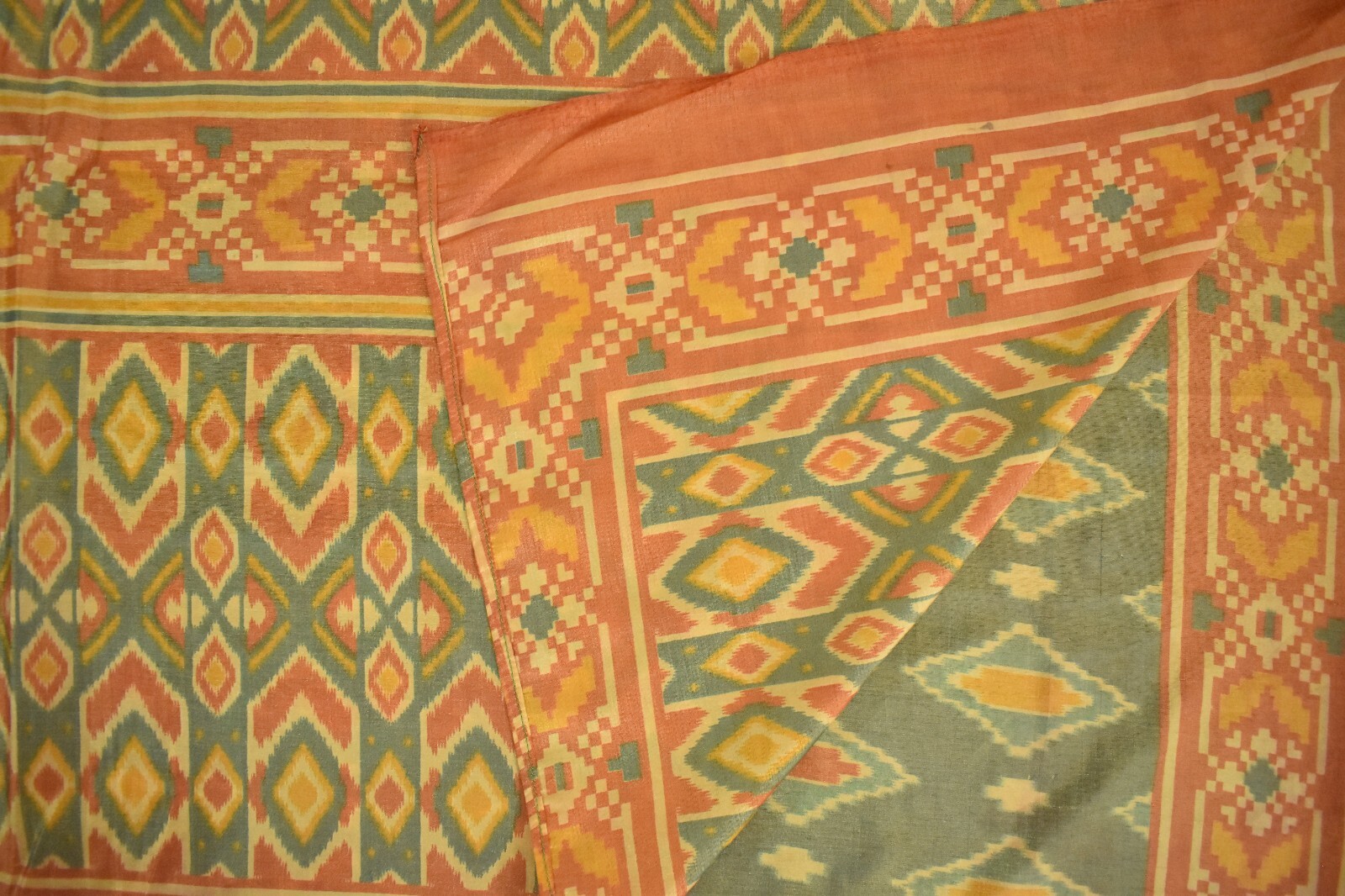 FNC Vintage Green Sambalpuri Ikat Sarees Handwoven Art Silk Sari Fabric Antique