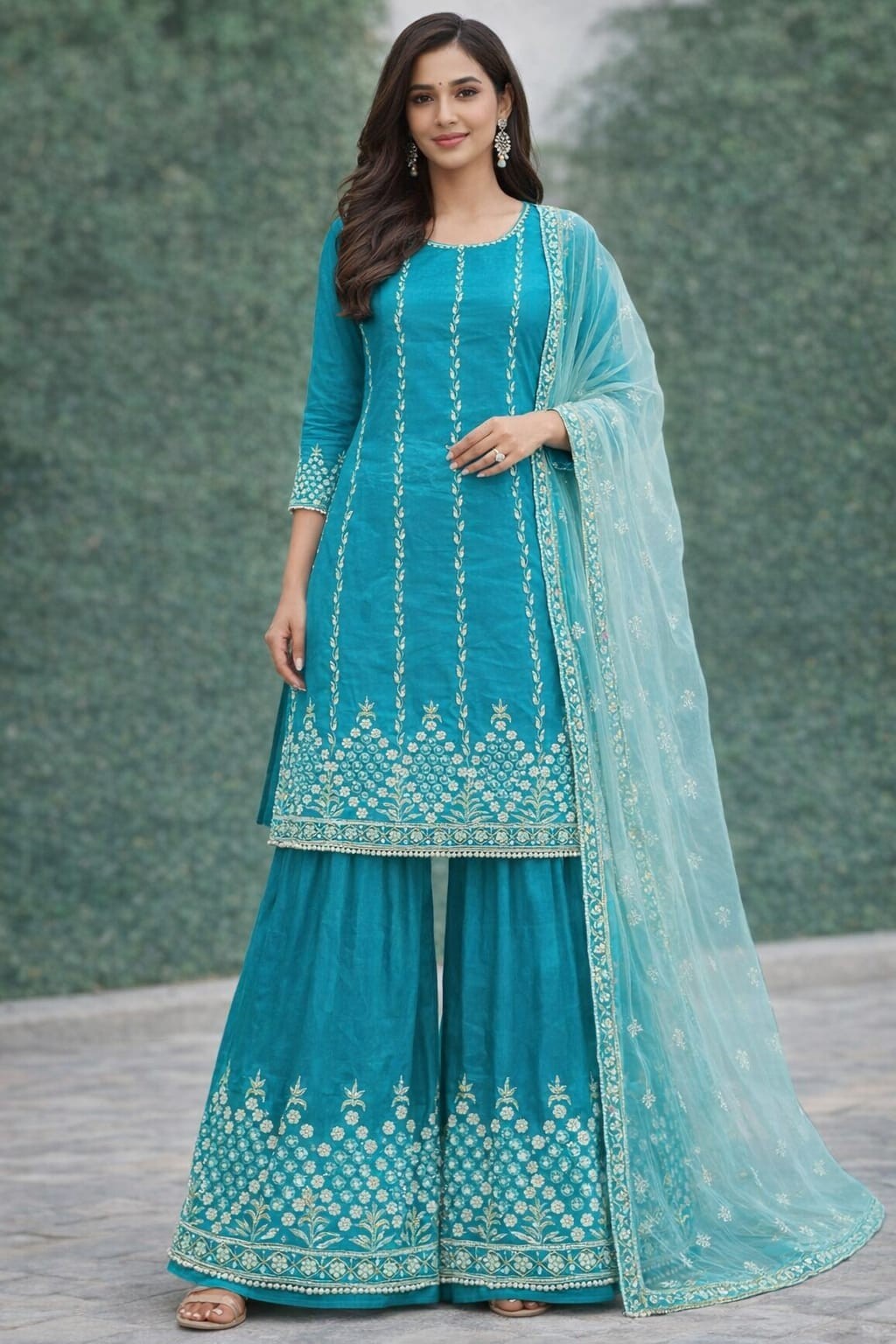 Turquoise Organza Salwar Kameez Set | Handmade Hand Embroidery | Custom Size…