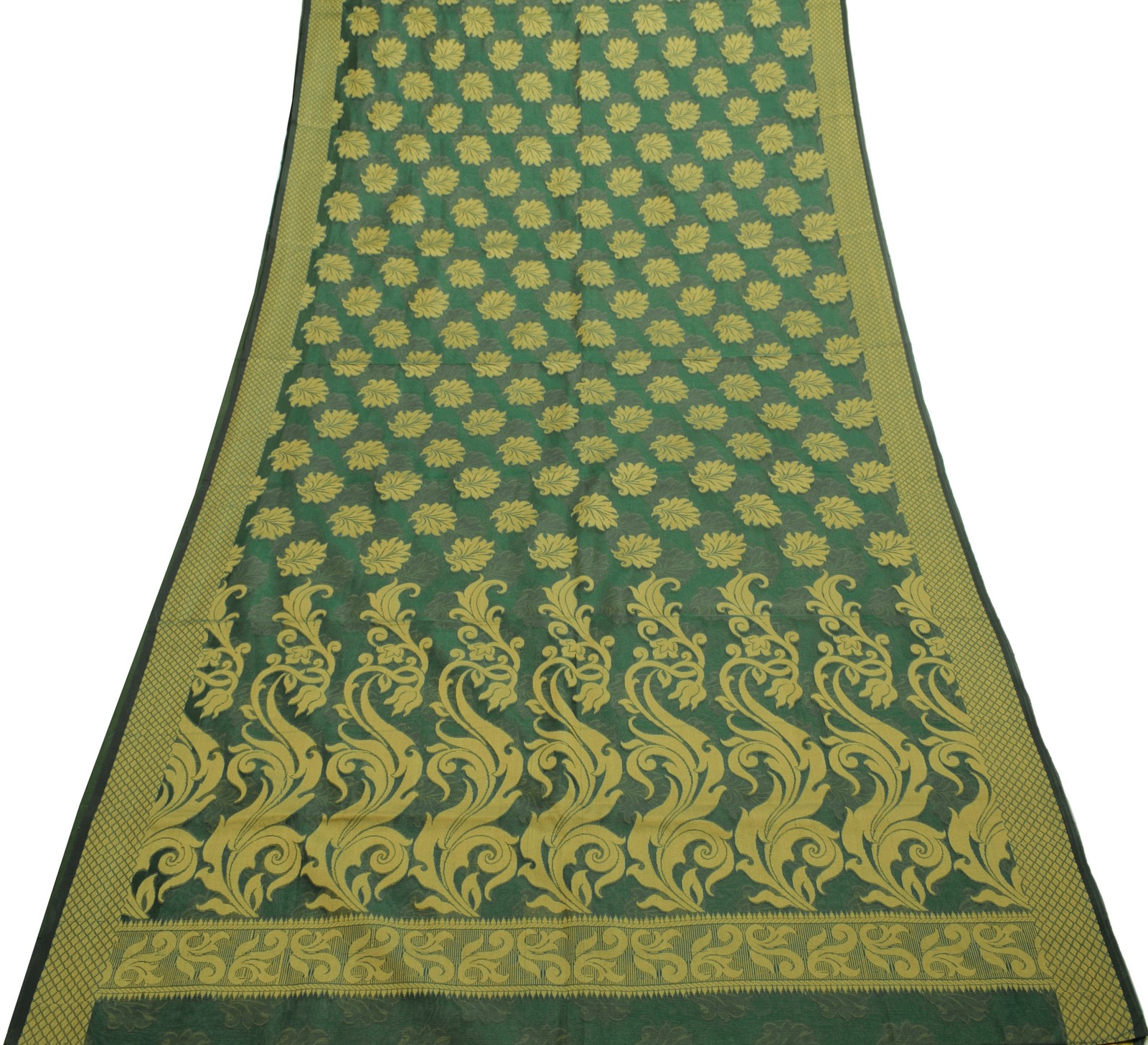 Sushila Vintage Teal Green Saree Art Silk All Over Woven Floral 5 YD Sari Fabric