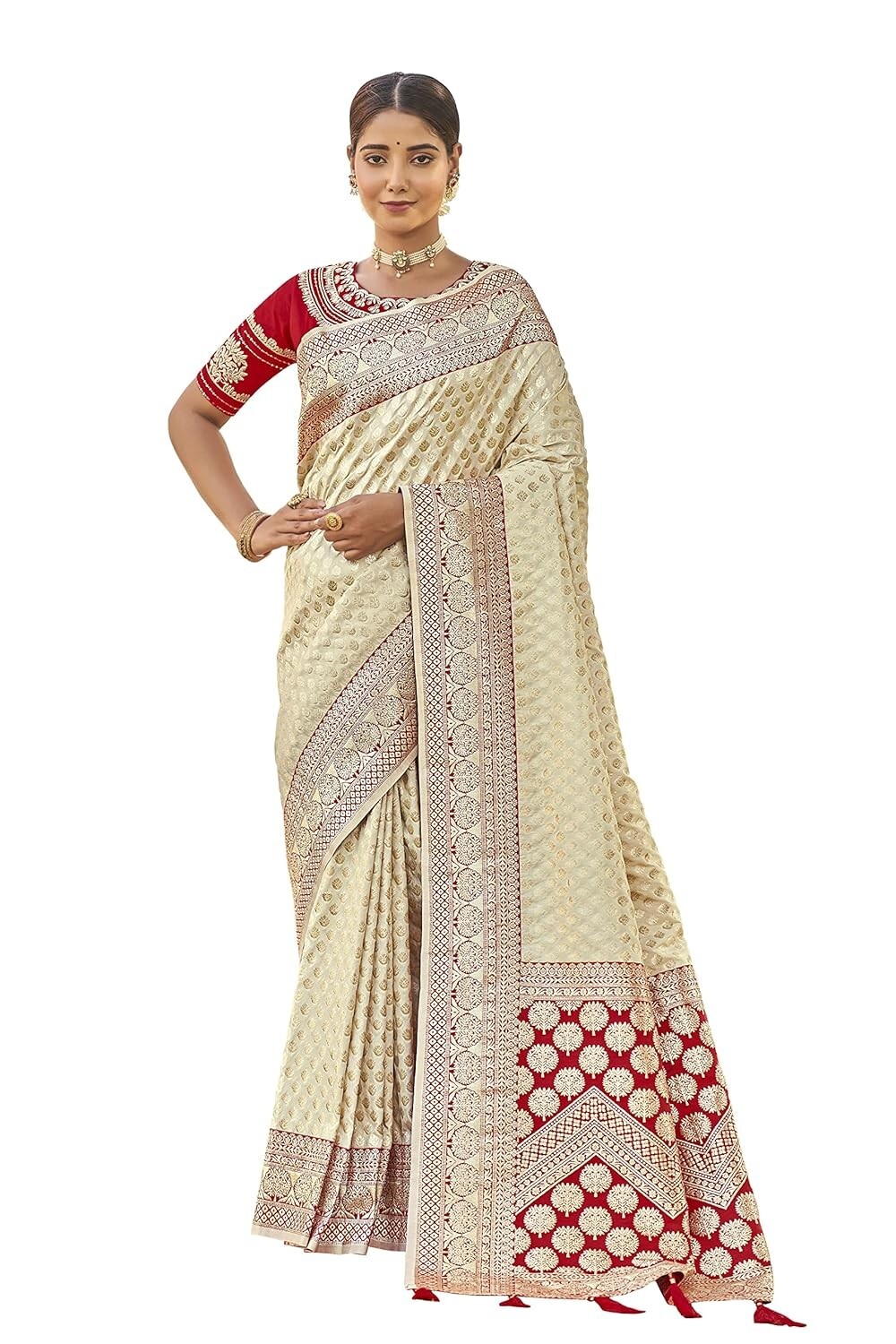 Women’s Trendy Jacquard Work Woven Saree with Unstitch Blouse Piece