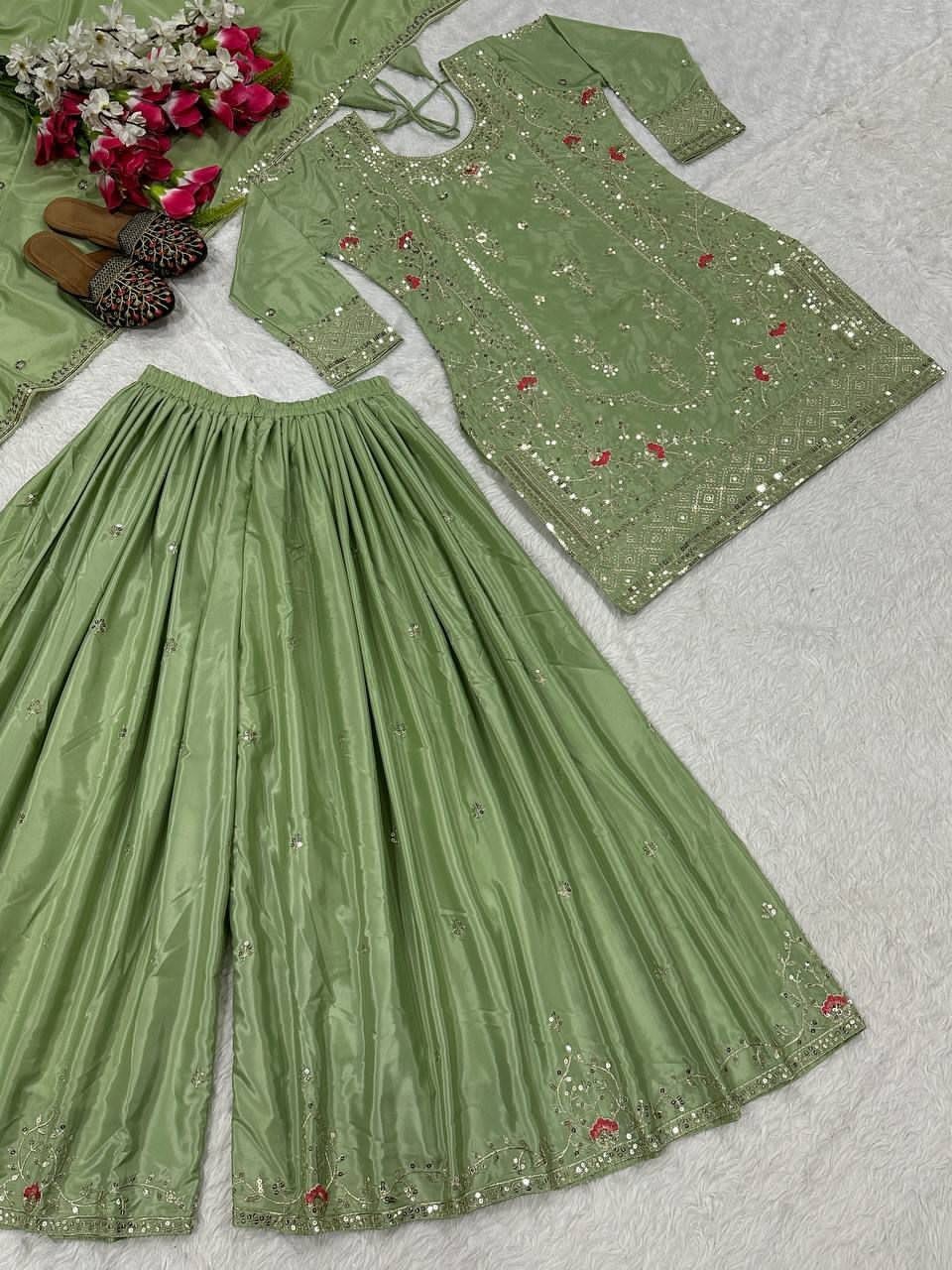 PUNJABI SHARARA PLAZZO SALWAR KAMEEZ SUIT WOMEN READYMADE DESIGNER WEDDING EID