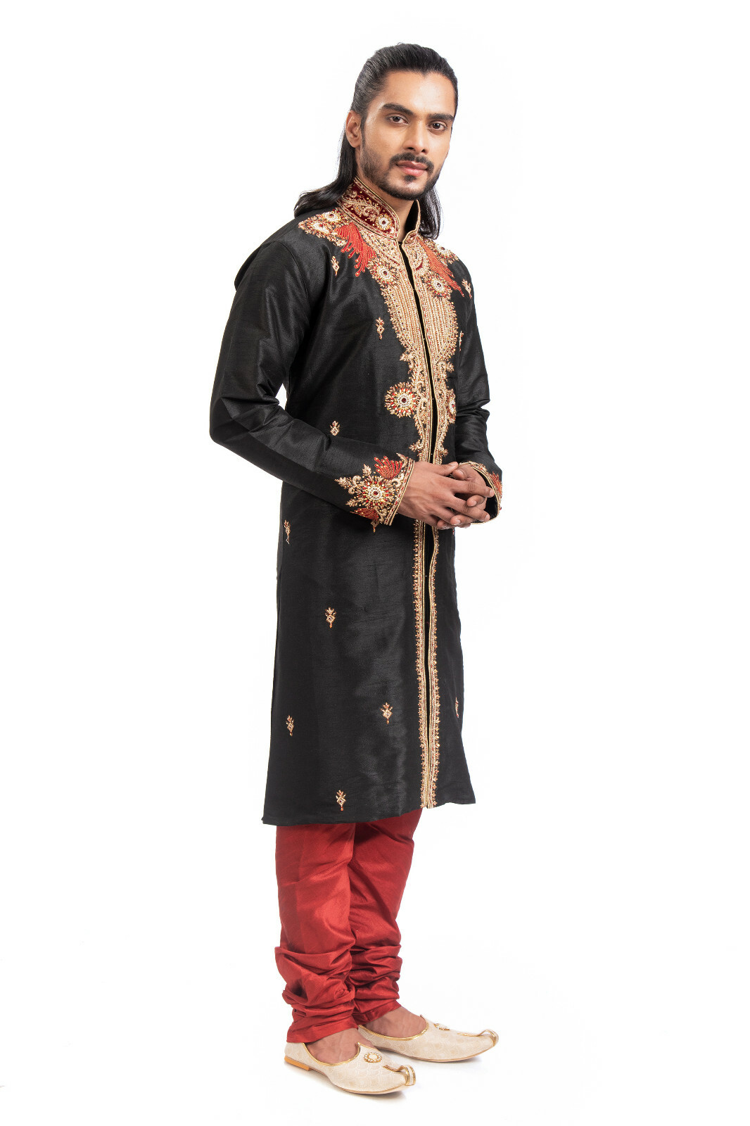 itailorman Indian Ethnic Design Black Kurta Churidar for Men 2pc