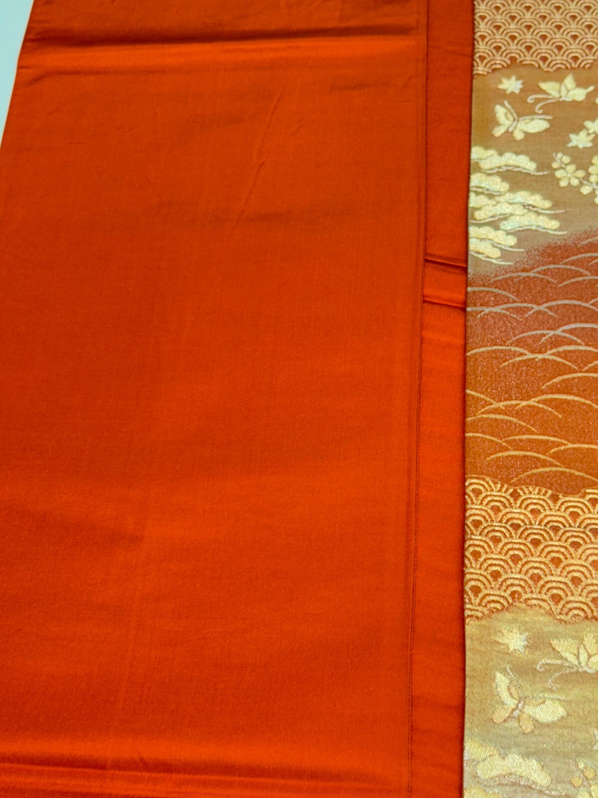Japanese Vintage Kimono Fukuro Obi silk brown expensive embroidery 167.7×12.2in