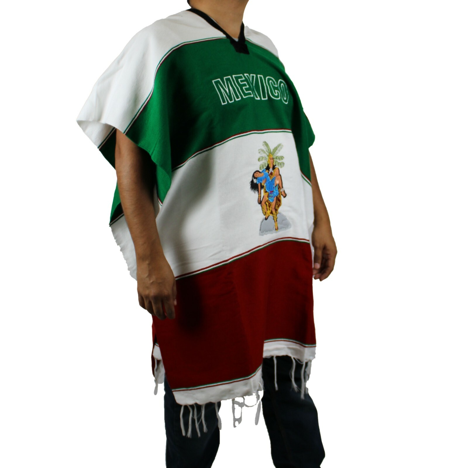 Warm Mexican Warrior Aztec Poncho Gaban Heavy Blanket Cape Ruana One Size