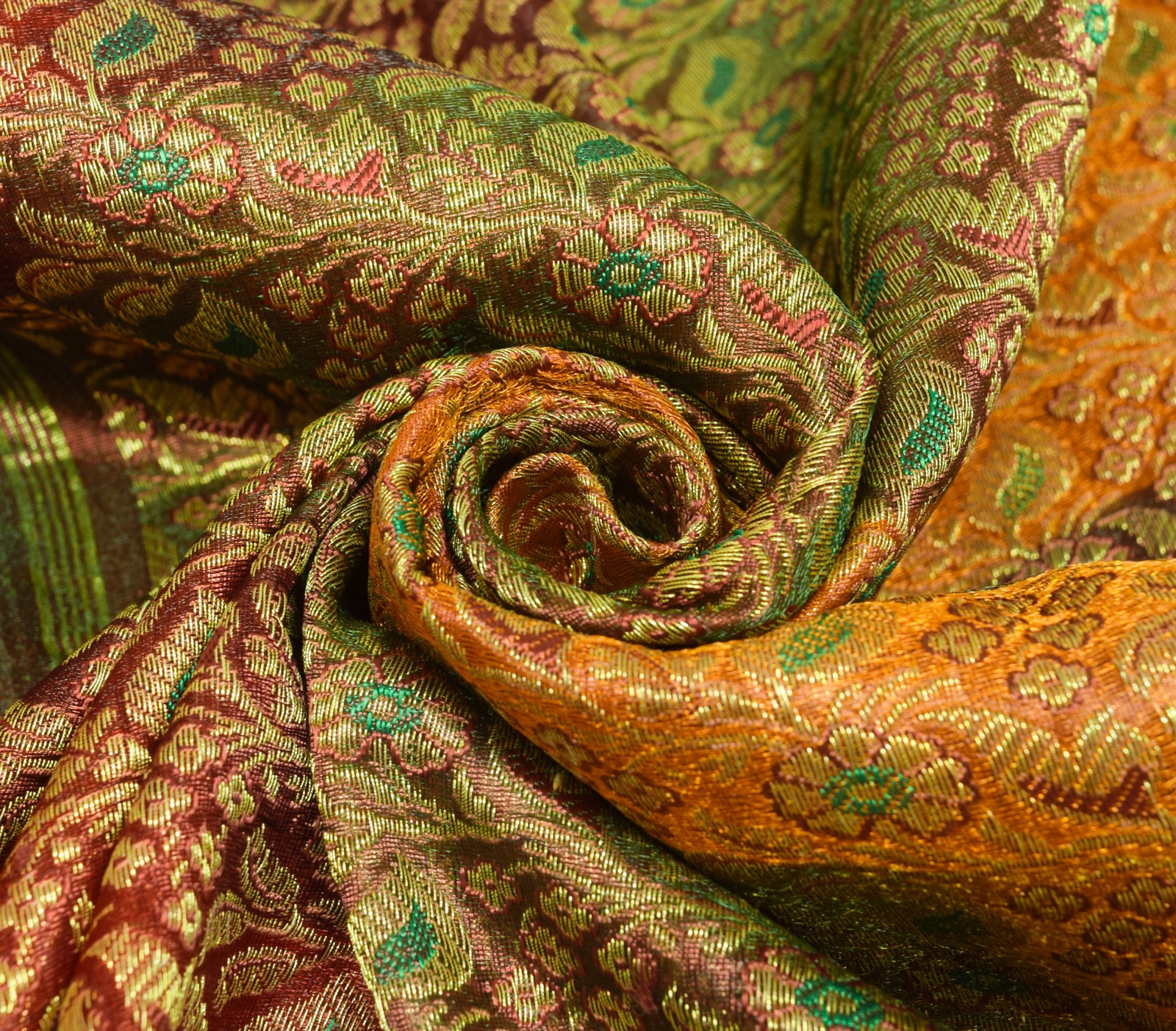 Sushila Vintage Heavy Saree Art Satin Silk Banarasi Brocade Multi-Color Fabric