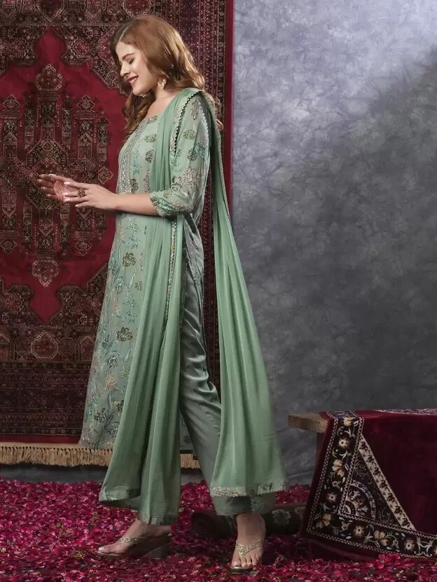 Women Designer Cotton Rayon Kurta Set Indian Bollywood Top Tunic Kurti Pant Set
