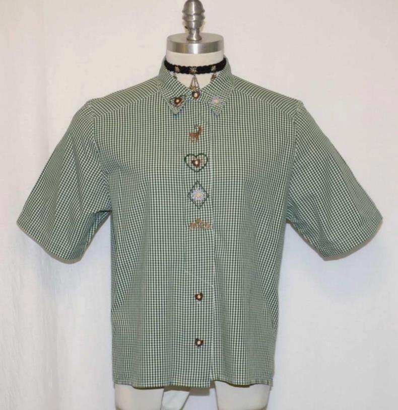 GREEN & WHITE PLAID German Women Dress Skirt Suit Hunting BLOUSE Top/B 43″/16 L