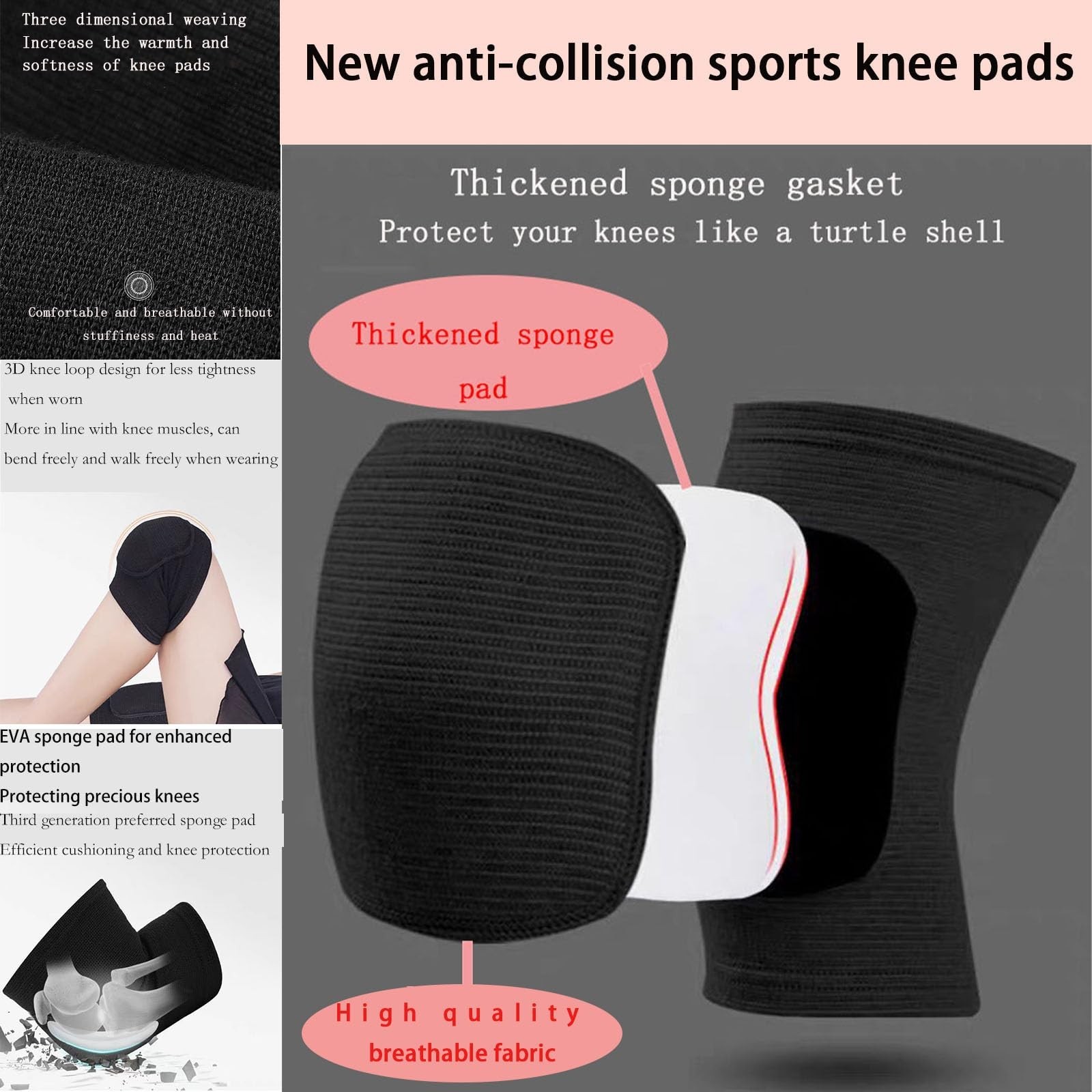 Anti slip sponge, soft and breathable men’s, women’s, girls black knee pads s…