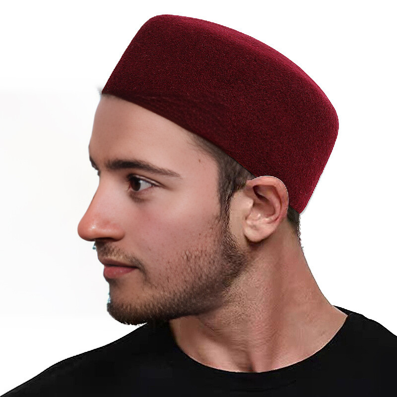 Muslim Caps for Prayer Hat Solid Color Wool Arab Caps Clothing Accessories Men