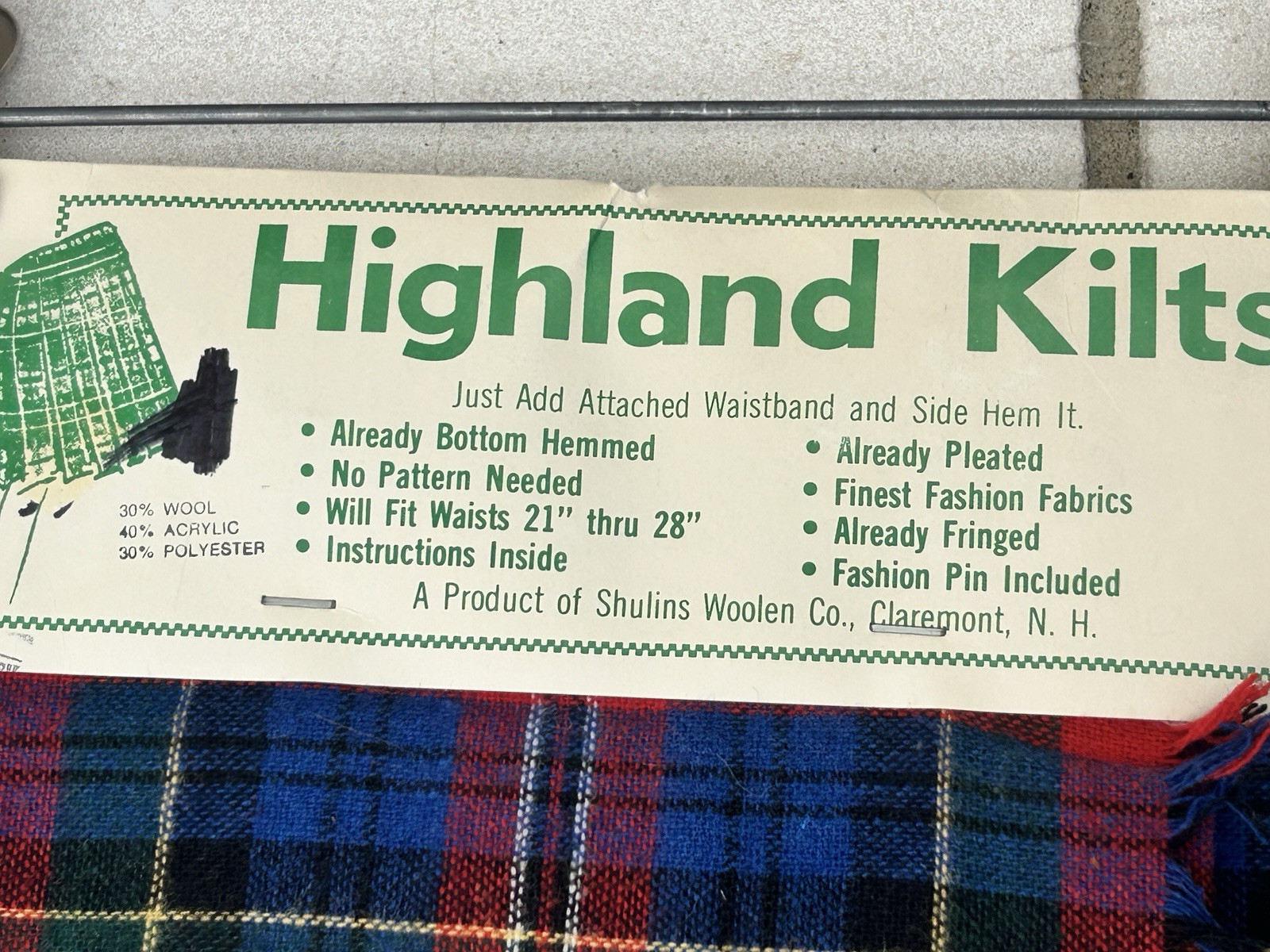 vintage highland kilt shulins woolen co plaid Fringed pleated pin womens New NOS