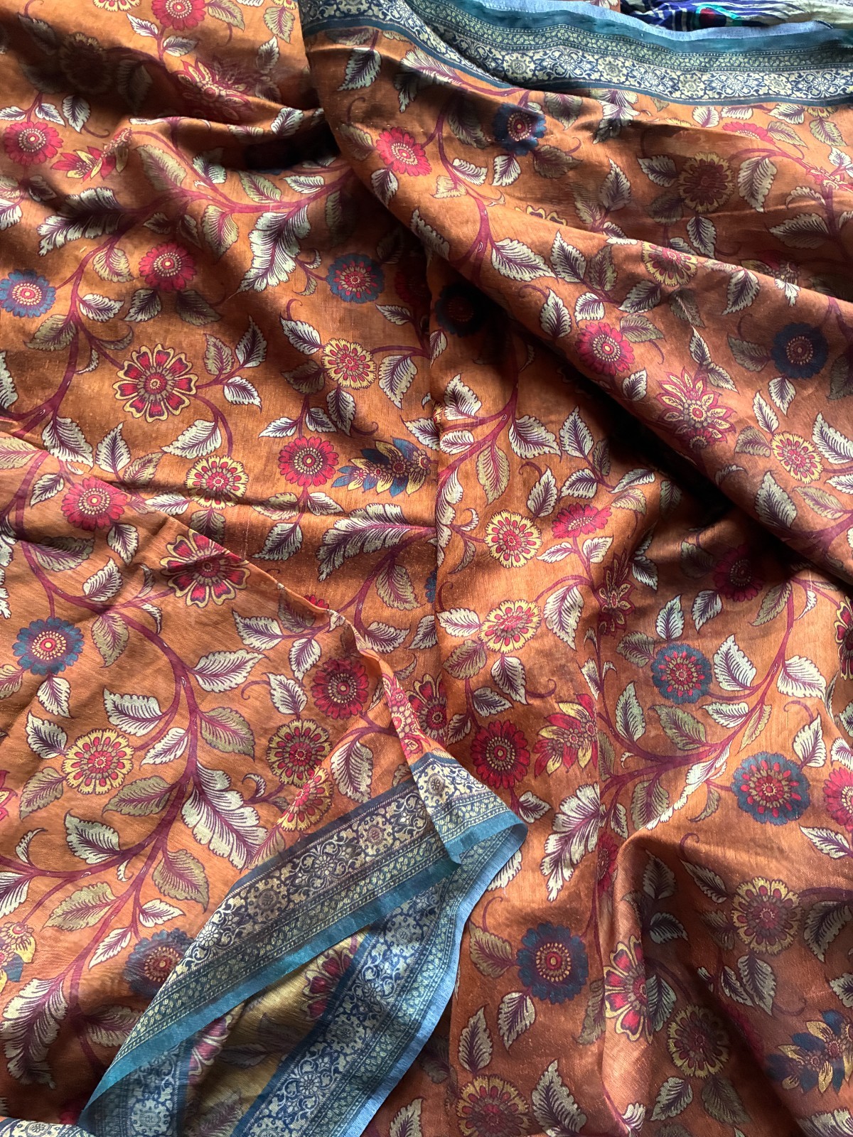 Cotton Peacock Sari and Krishna/Arjuna Cotton Blend Sari