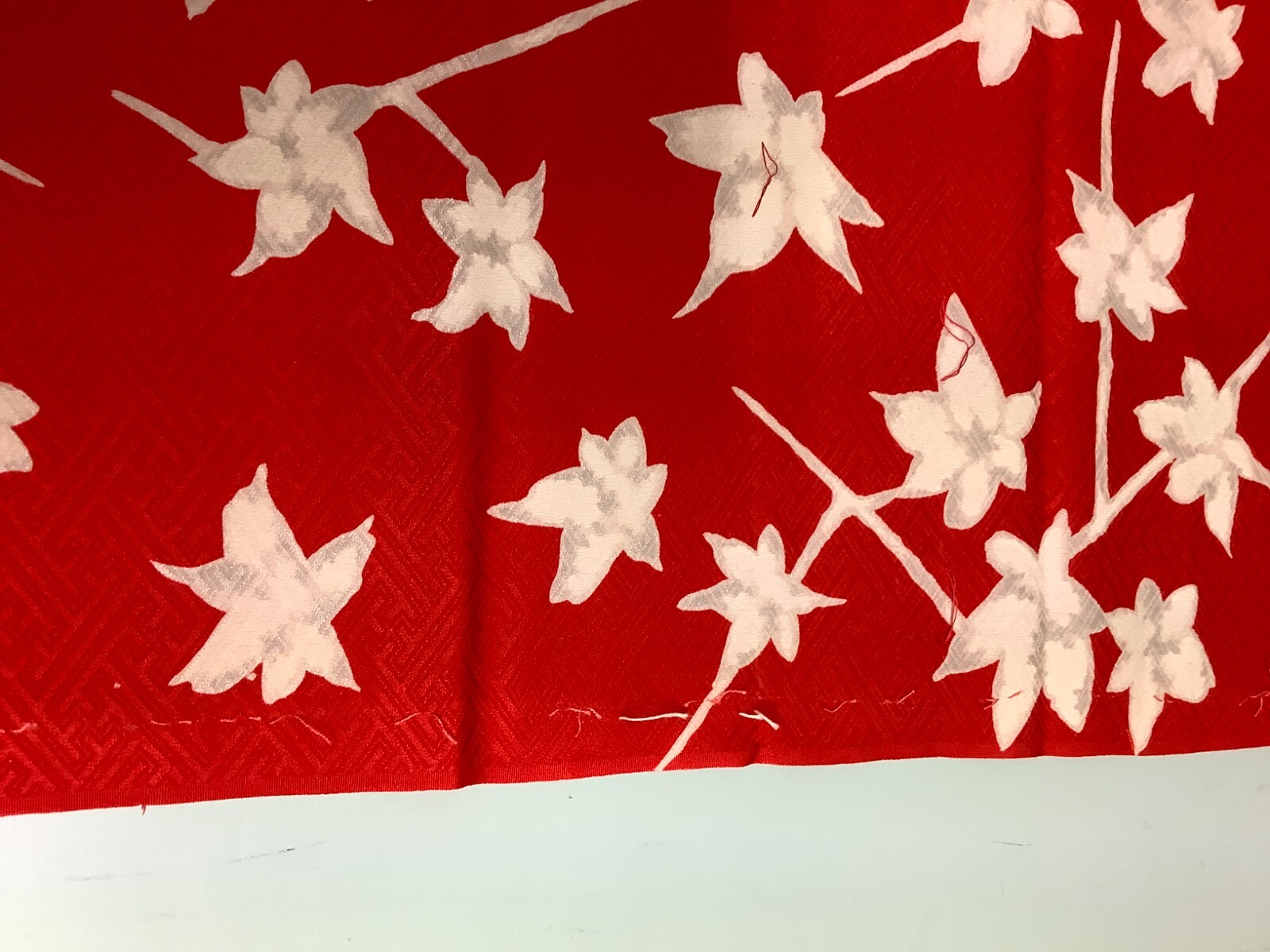 Japanese Vintage Kimono Fabric cloth Boro silk red Maple scrub dirt 30.3×13.3in