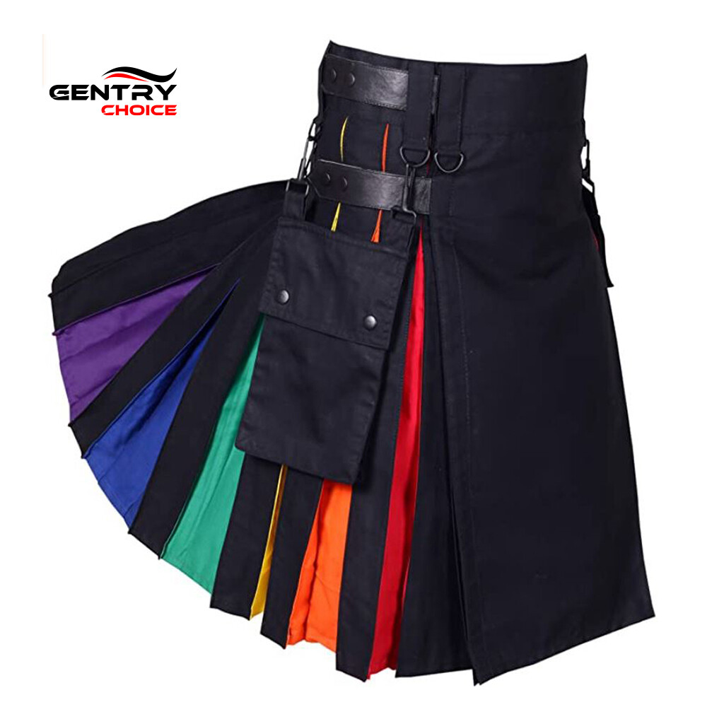 Hybrid Utility Kilt for Men Scottish Rainbow Kilt Traditional Highlander Outfit