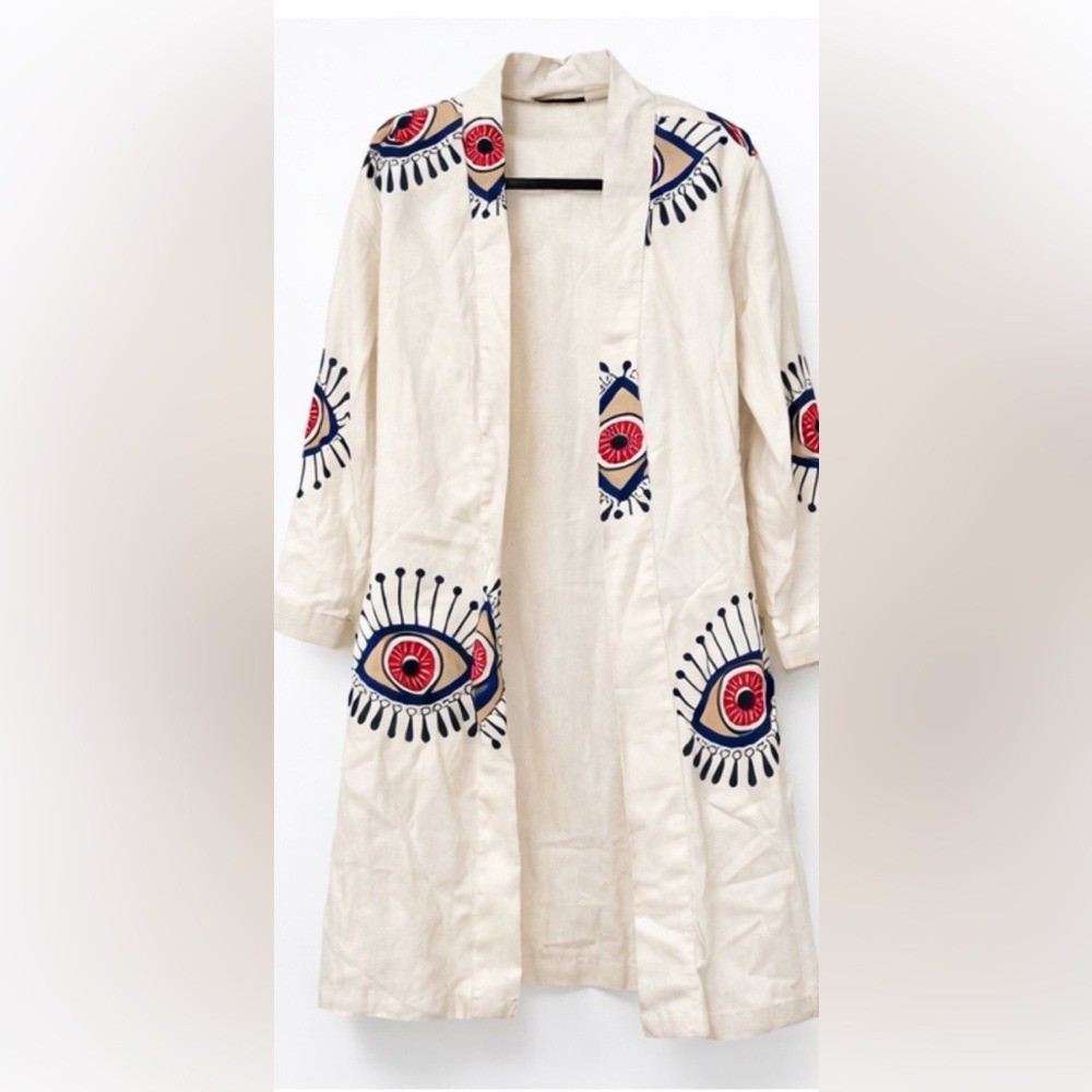 Embroidered Cream Kimono with Eye Design