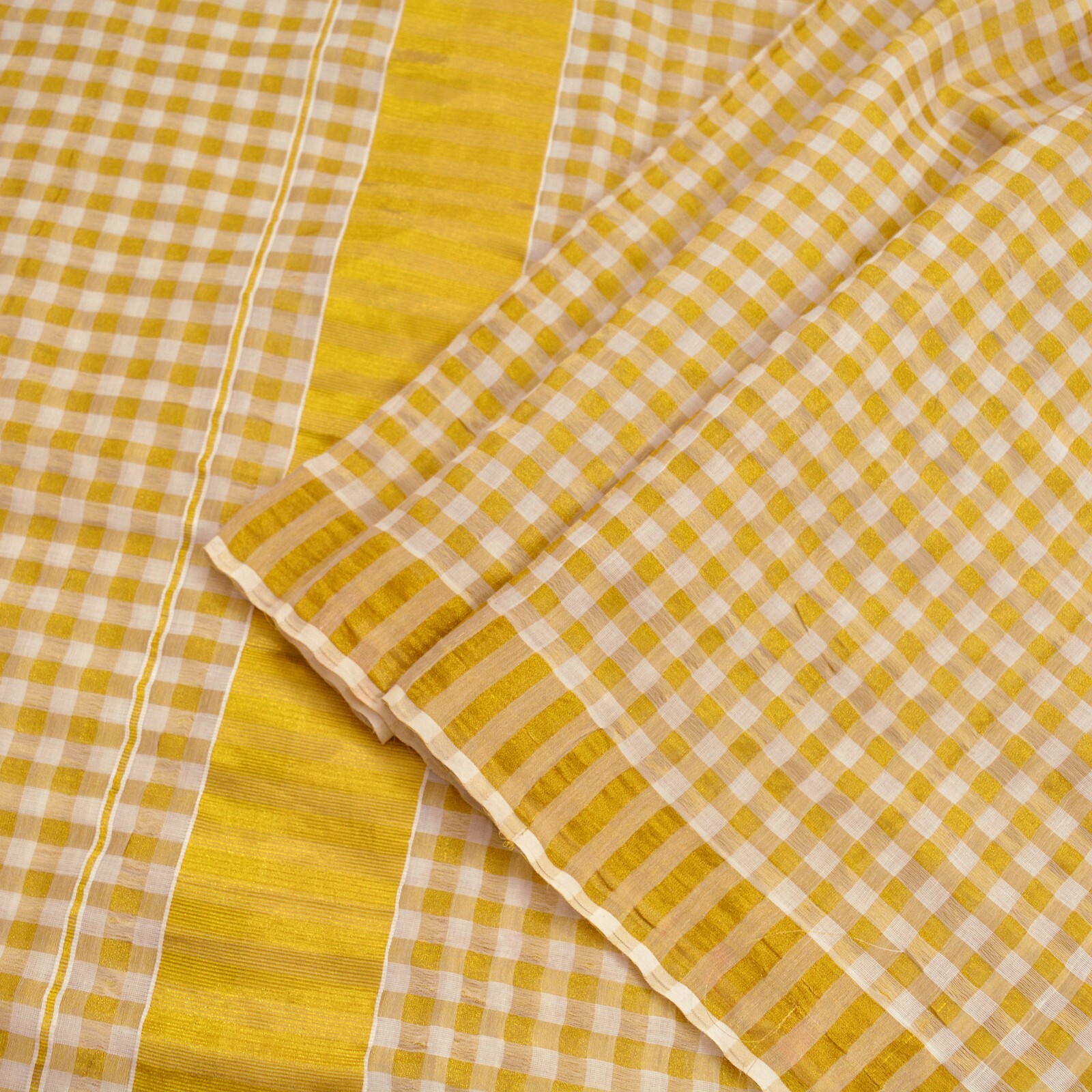 Indian Vintage Heavy Sari Off-White Woven South Sarees Pure Cotton Zari 5Yd
