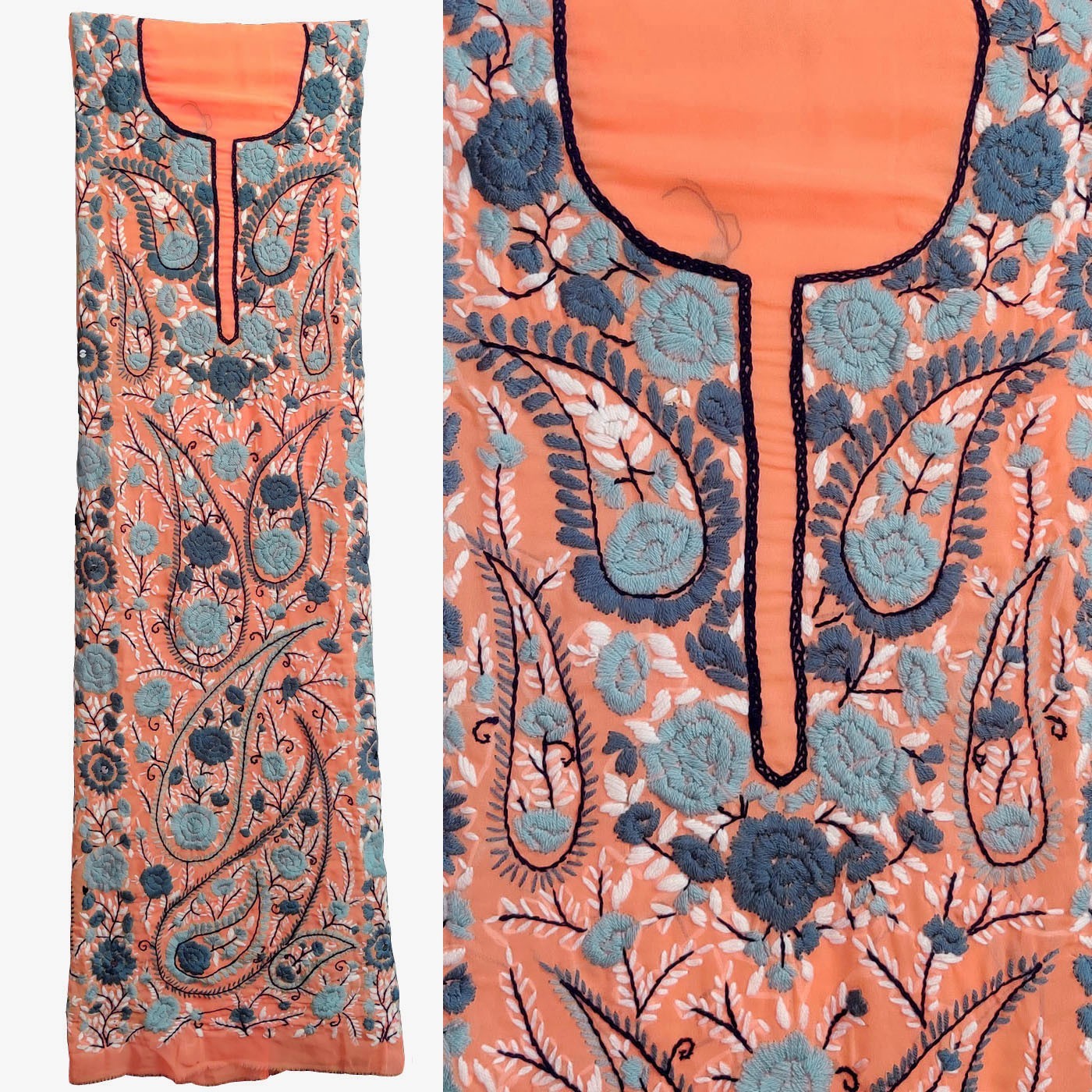 LT ORANGE GRGT w HAND EMBR INDIAN PAKISTANI LADIES SALWAR KAMEEZ DRESS SUIT SNJ