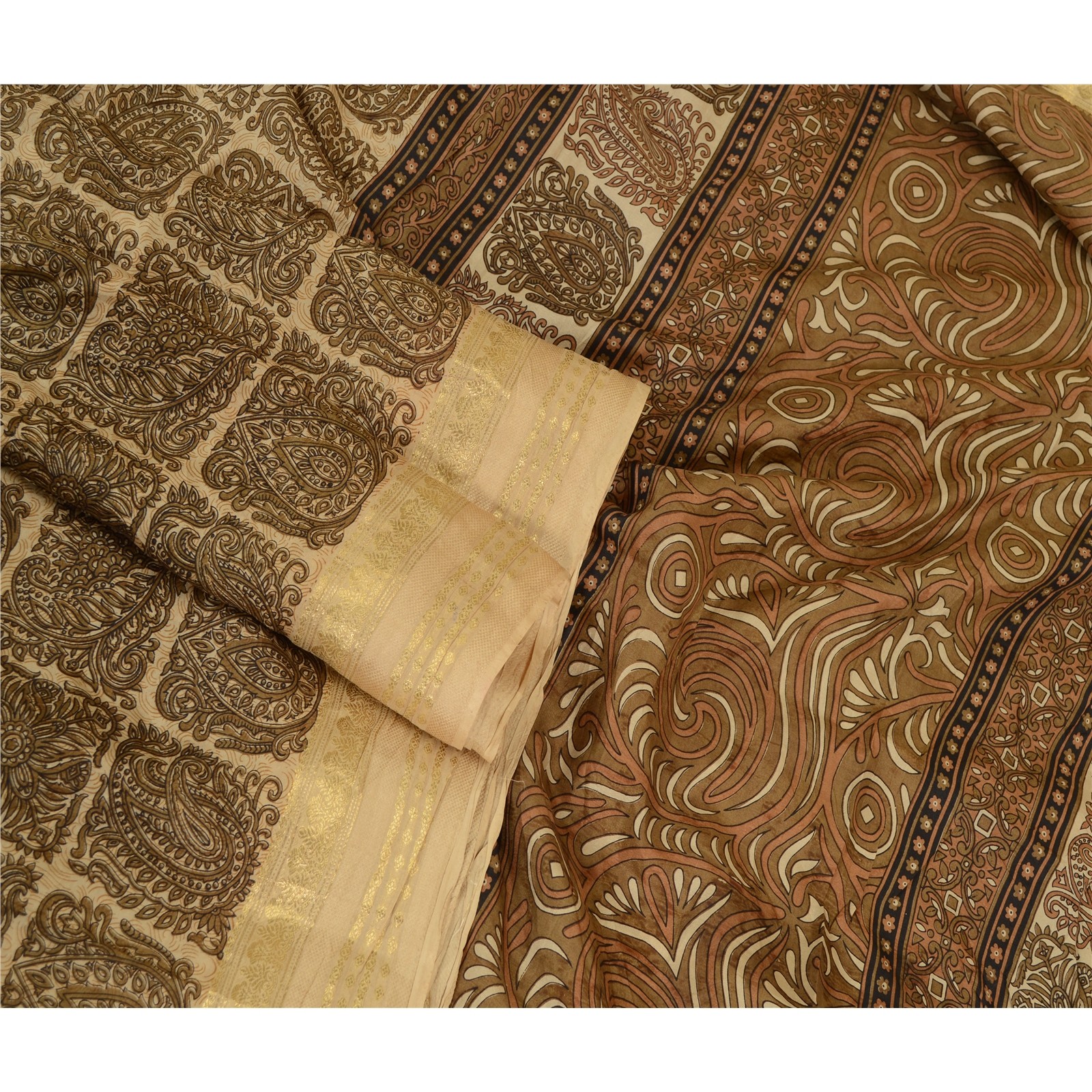 Sanskriti Vintage Sarees Pure Silk Quilting Felting Craft Fabric Printed 5Ydsari