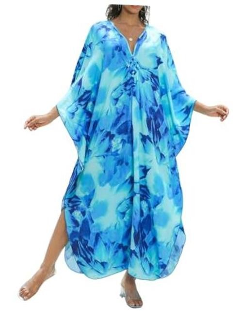 Kaftan Dress for Women,Plus Size Hawaiian One Size Blue Series and Blue Tones