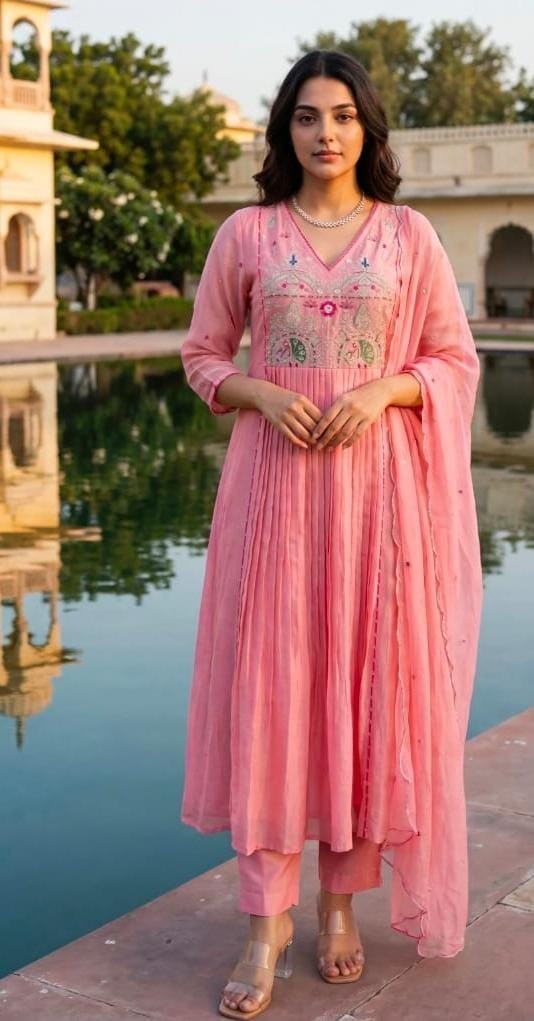 Pink Anarkali Gown Suit Set, Indian Pakistani Salwar Kameez, Kurta Pant Dupatta