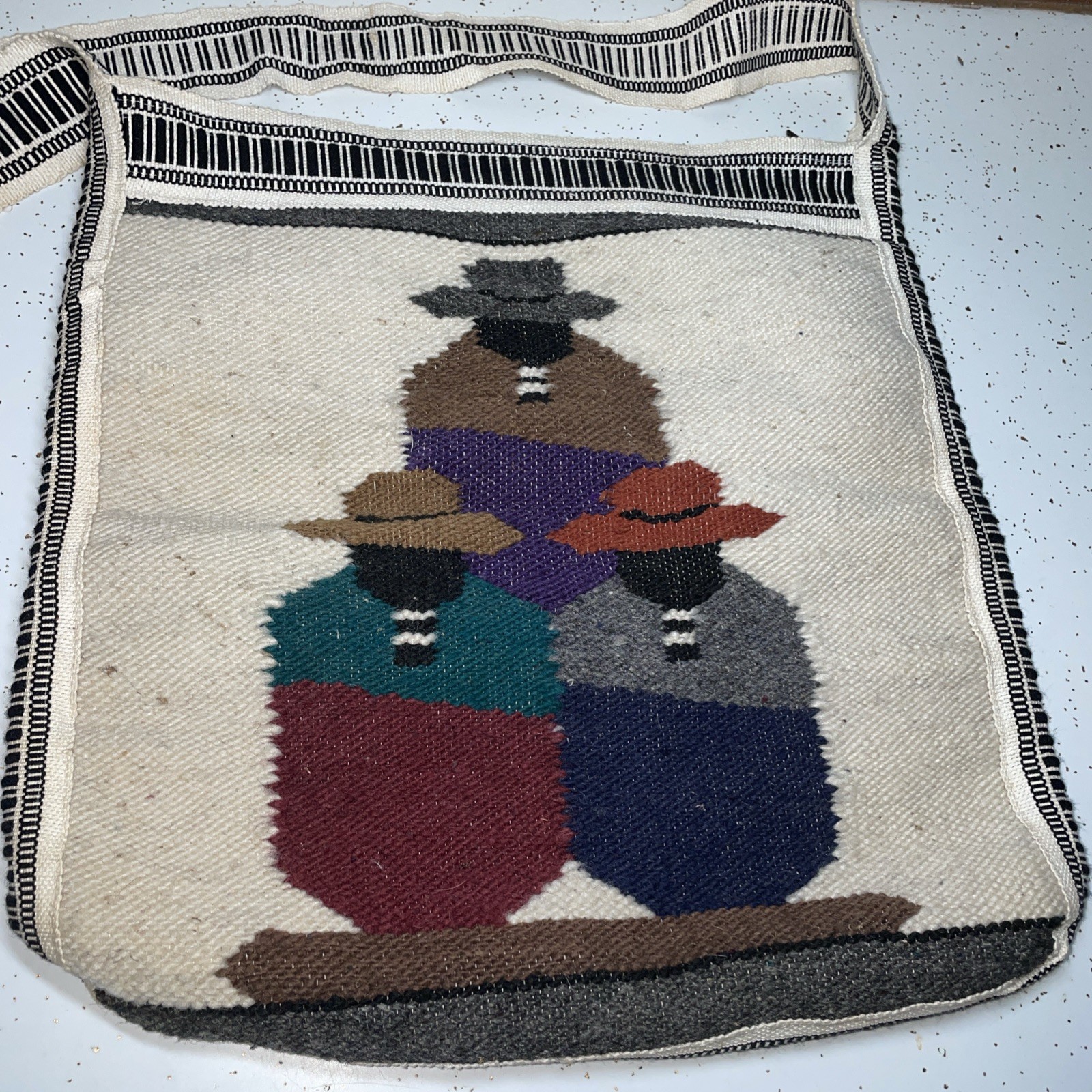 Tribal Threads With Bird crossbody Wool Zippered Purse Hand Woven Roadrunner
