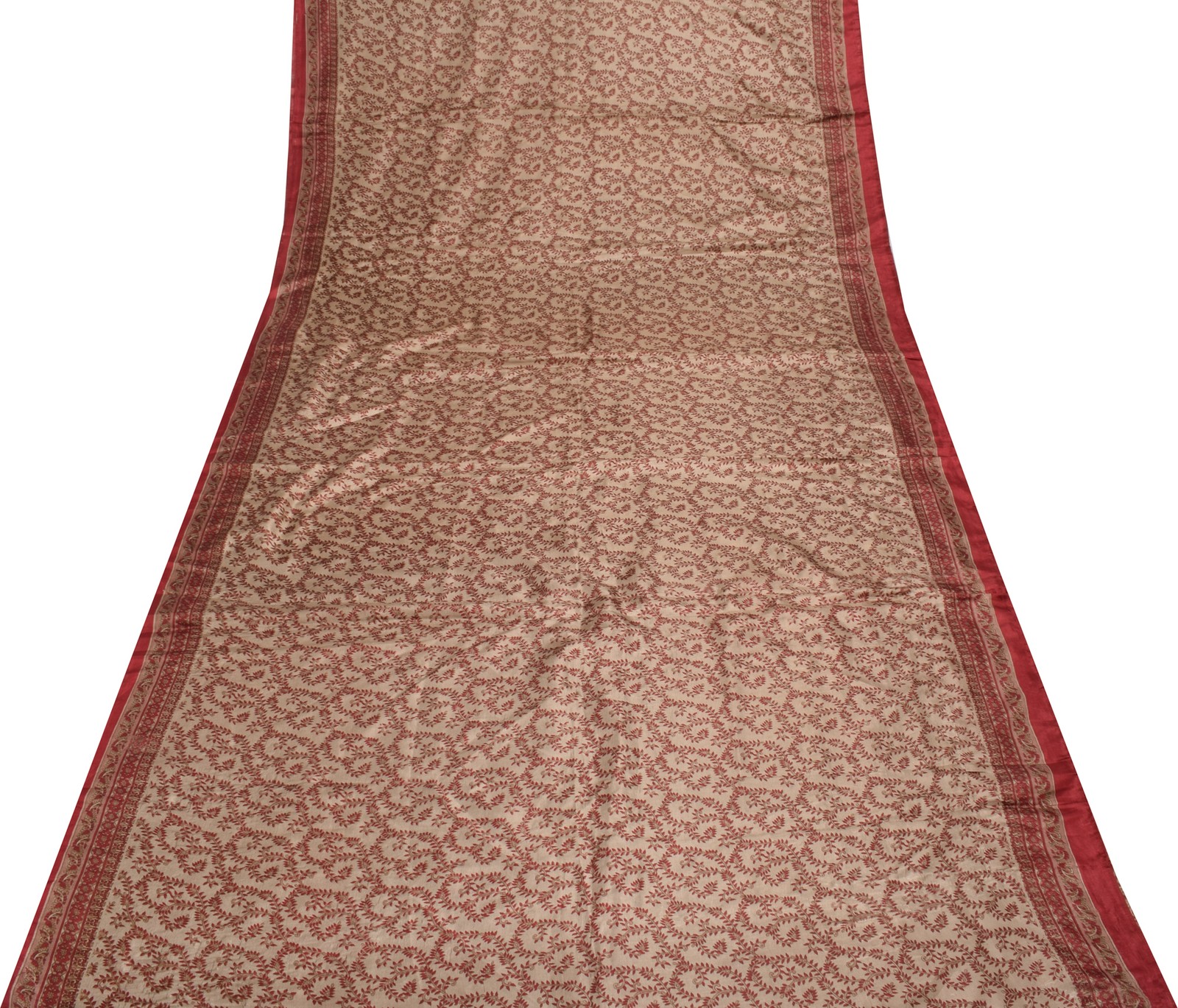 Sushila Vintage Light Brown Saree Blend Silk Printed Floral Soft Craft Fabric