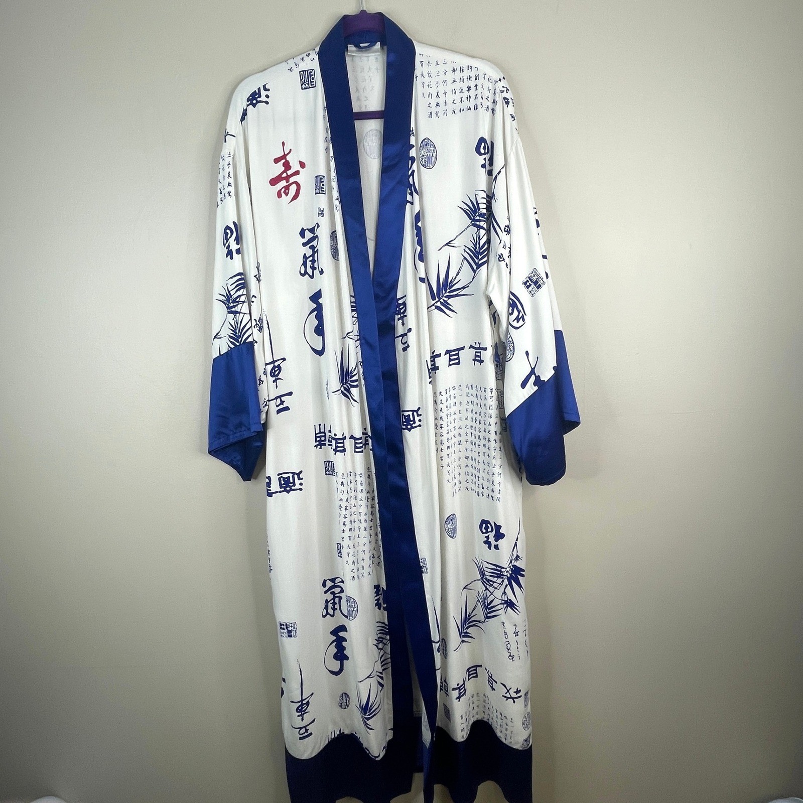 Soft Surroundings Vintage Kimono Robe Womens Large Asian Print Satin Trim *Read*