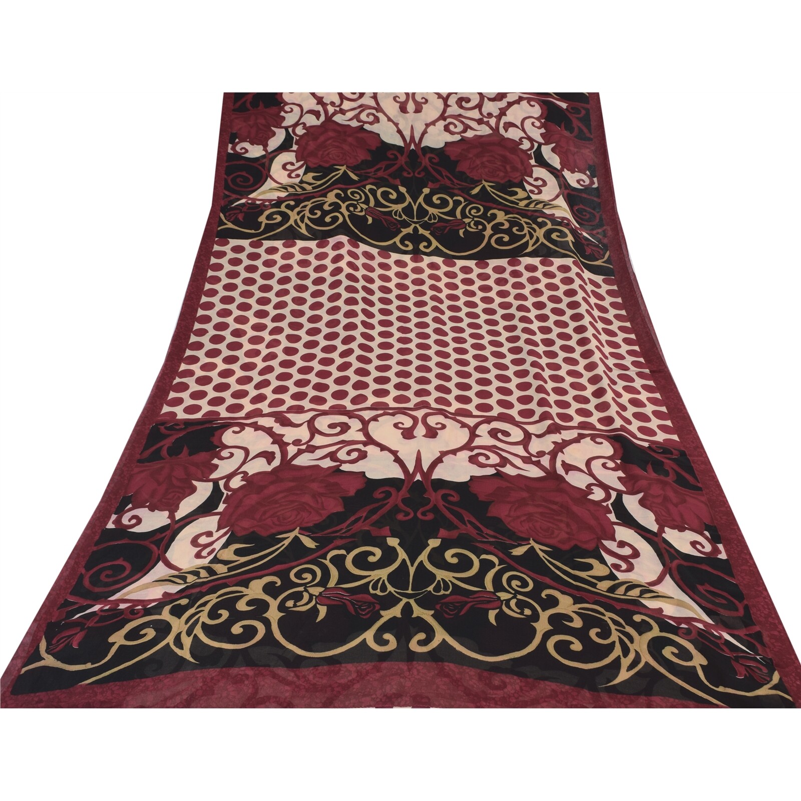 Sanskriti Vintage Sarees Red/Black Pure Georgette Silk Printed Sari 5Yd Fabric