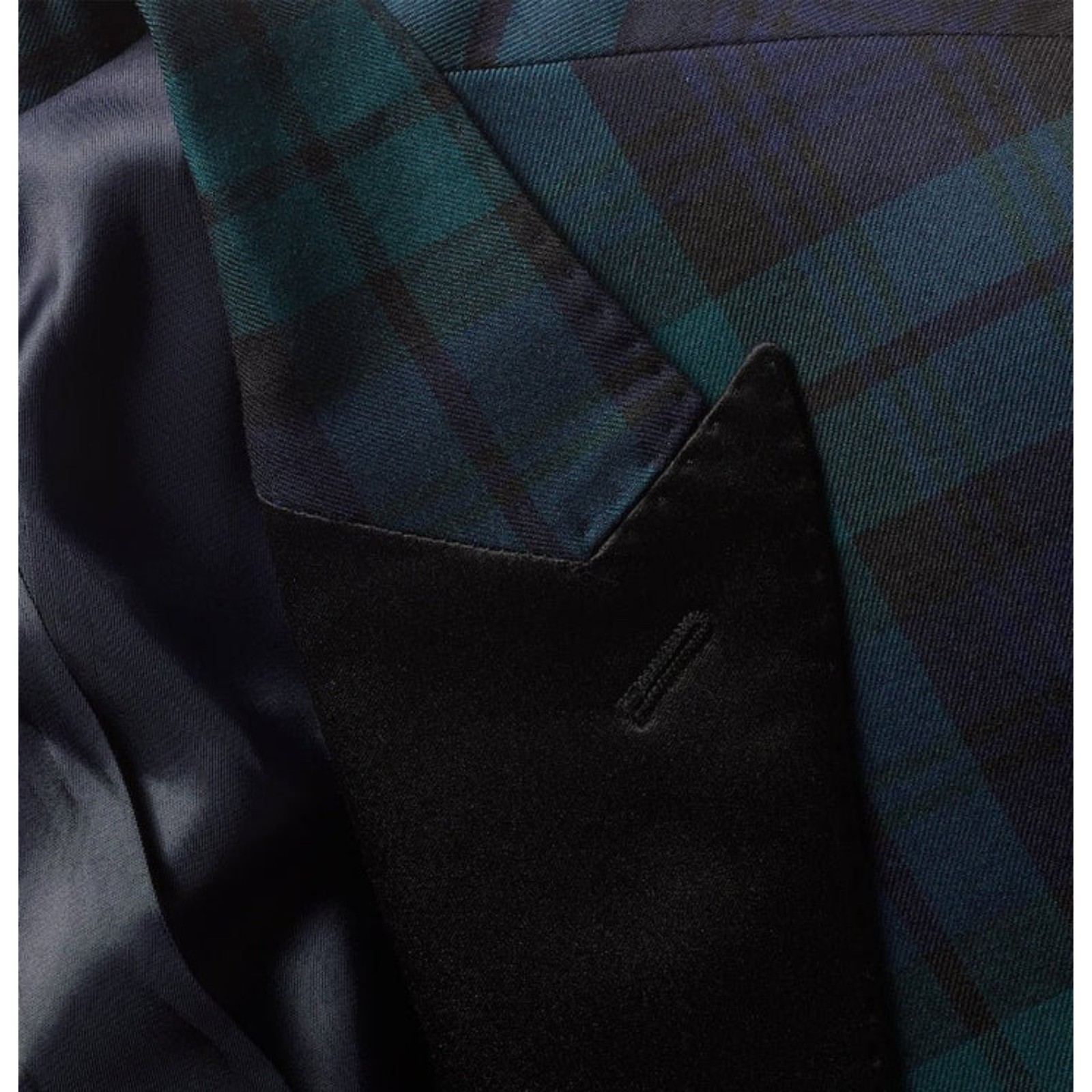 Mens Tartan Plaid Blazer Formal Dinner Jacket Satin Lapel Check Pattern Coat