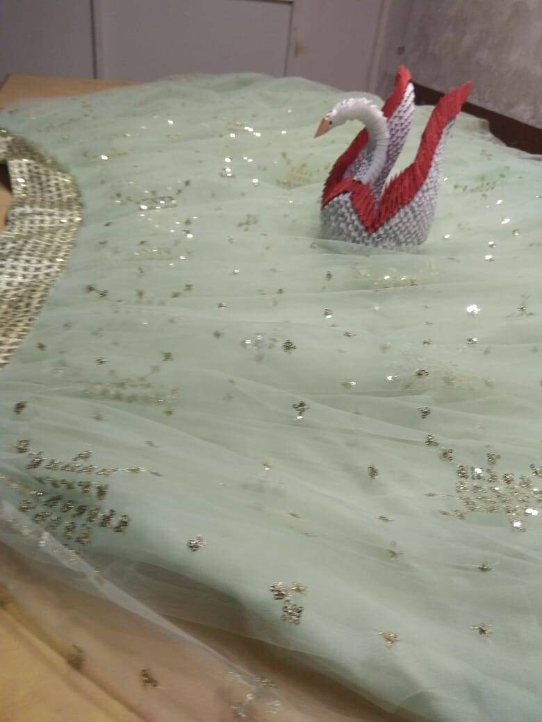 Beautiful light pista green soft Net lehega choli for any party or event