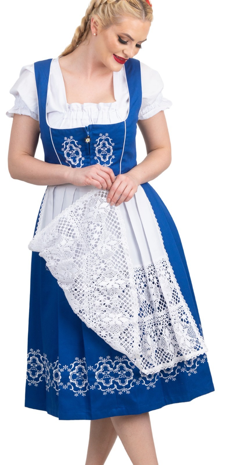 S 8 Long German Dirndl Dress EMBROIDERED Oktoberfest Holiday Waitress 3 Pc Set