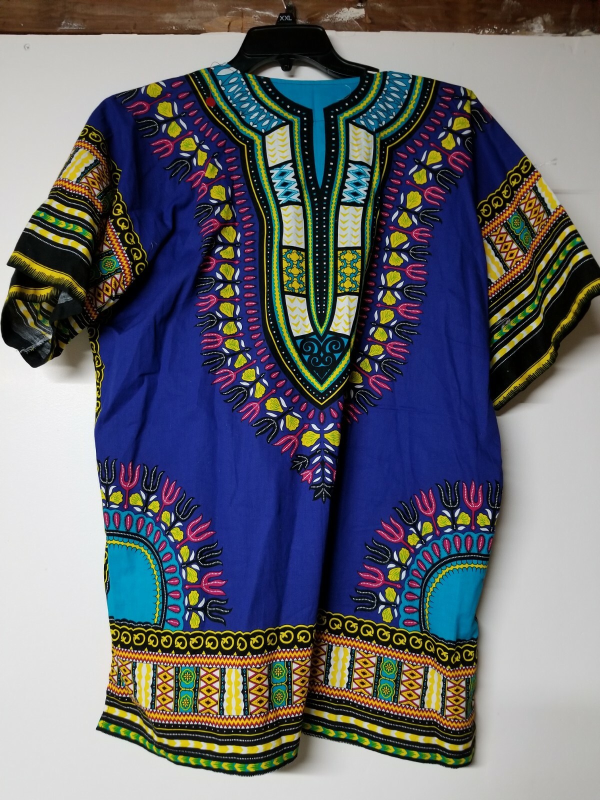 Unisex Blue African Dashiki Top. Multi Color. Short Sleeve. 100% Cotton