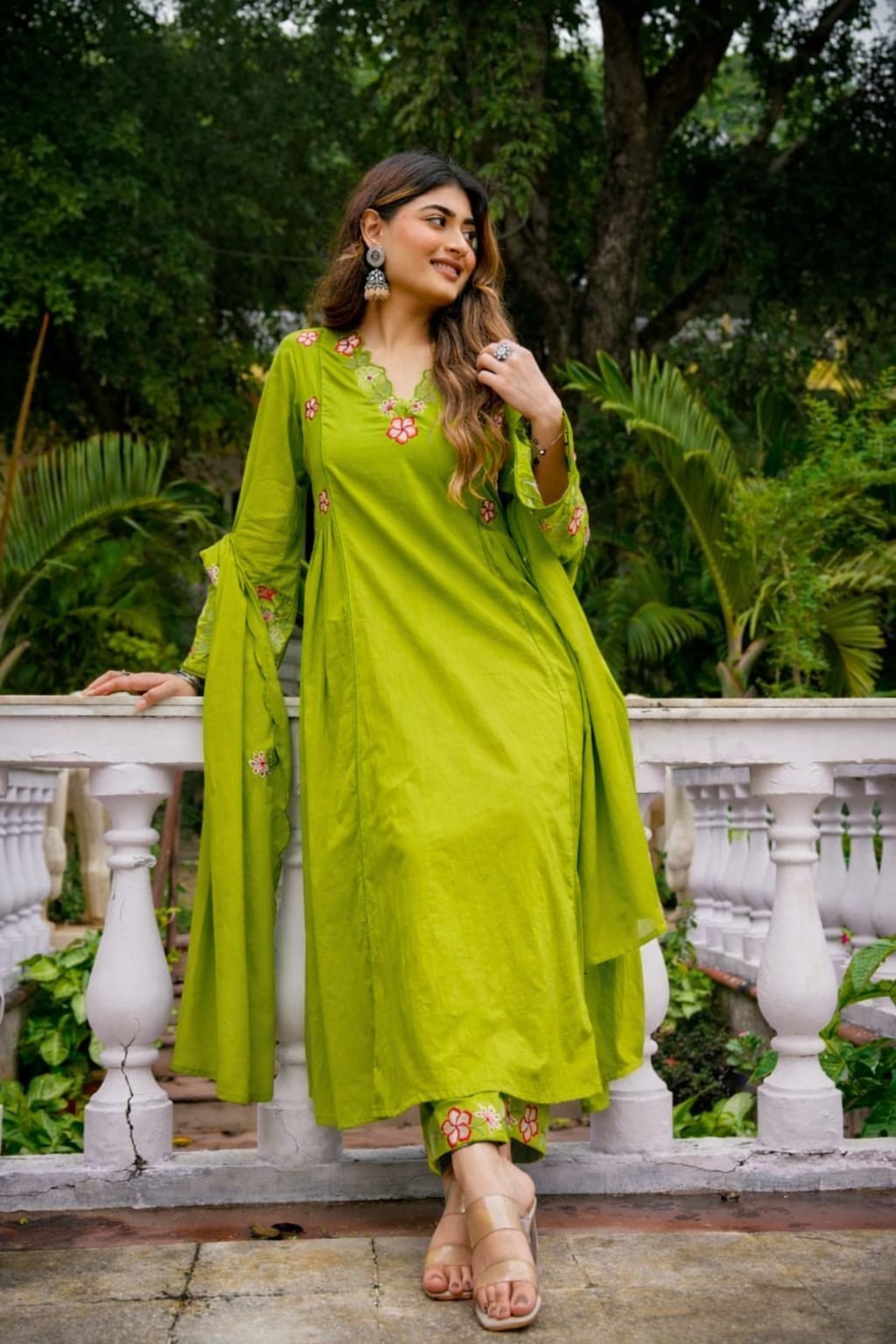 Women’s Embroidered Anarkali Kurta Pant Dupatta Set Cotton Ethnic Suit
