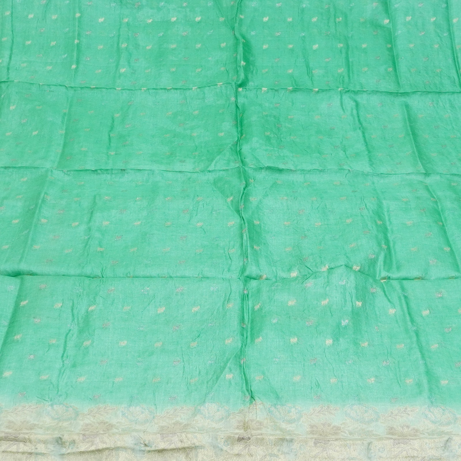 Namaste Vintage Green Sarees 100% Pure Silk Woven Indian Sari 5YD Craft Fabric