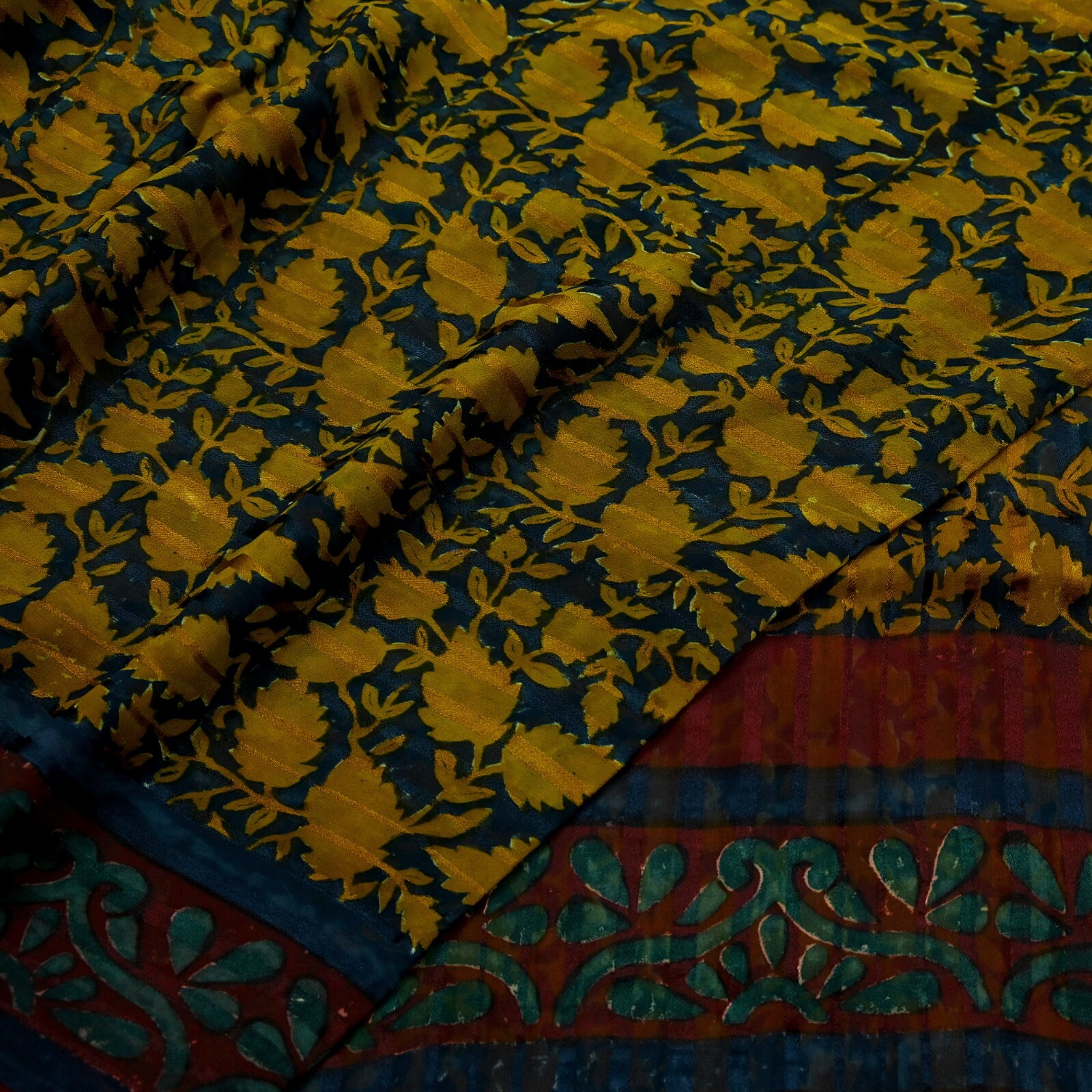 Indian Vintage Sari Green & Maroon Pure Georgette Silk Printed Sarees 5Yd Fabric