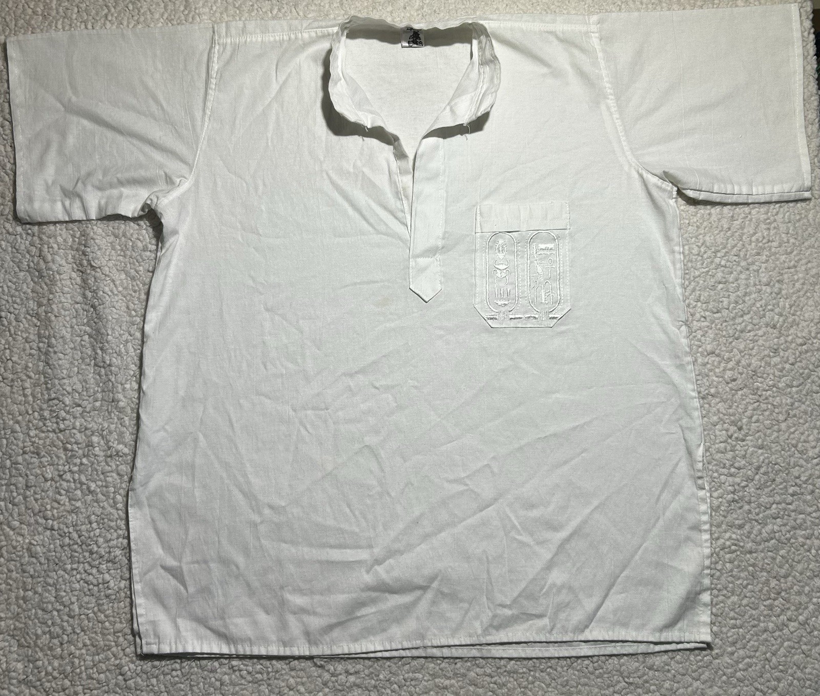 As-Is Vintage Felopater Egypt Kurta Shirt White 100% Egyptian Cotton Size L