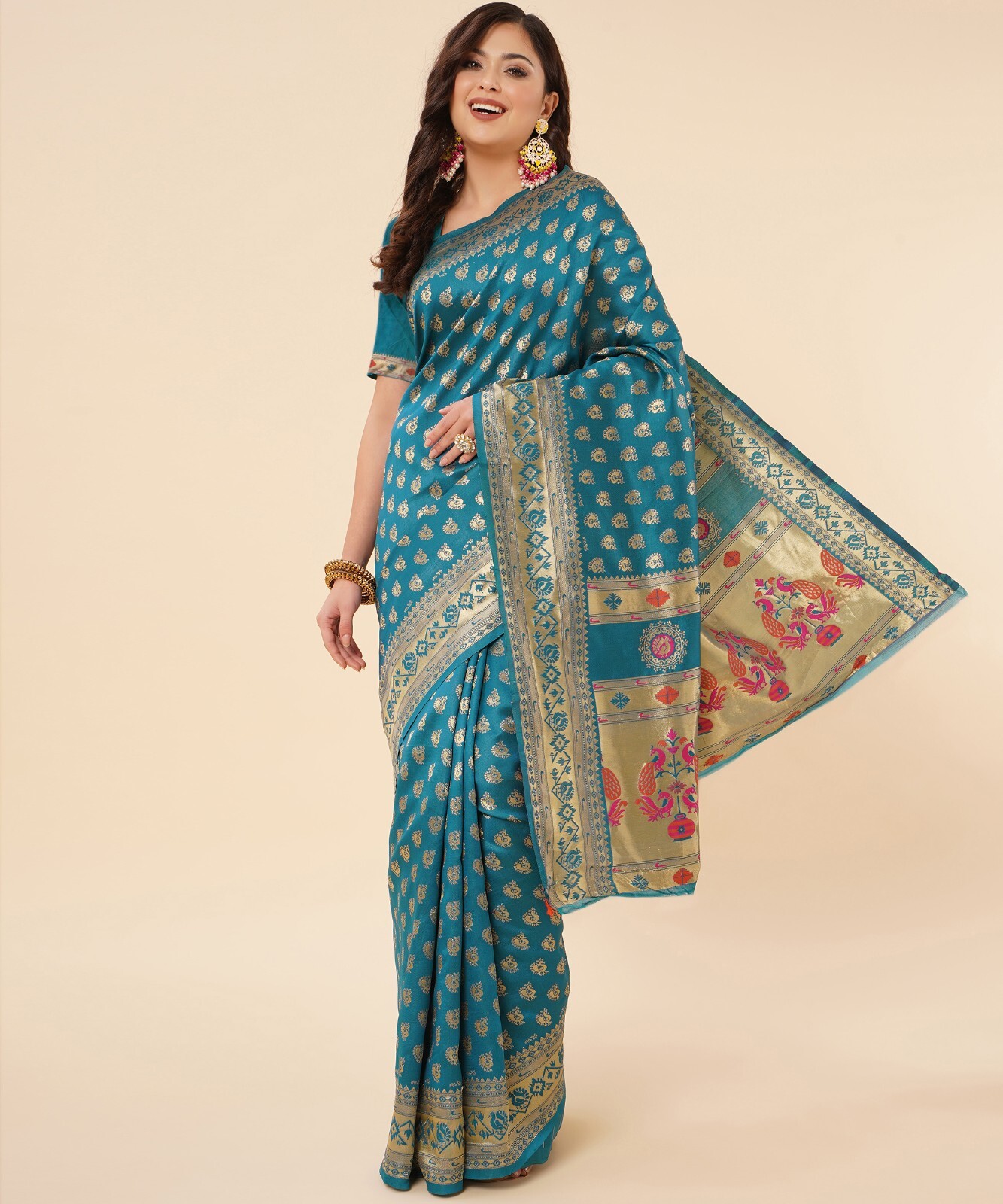 Areca Designer Paithni Brocade Mor saree blouses women Saree Cut – 5.5 Meter