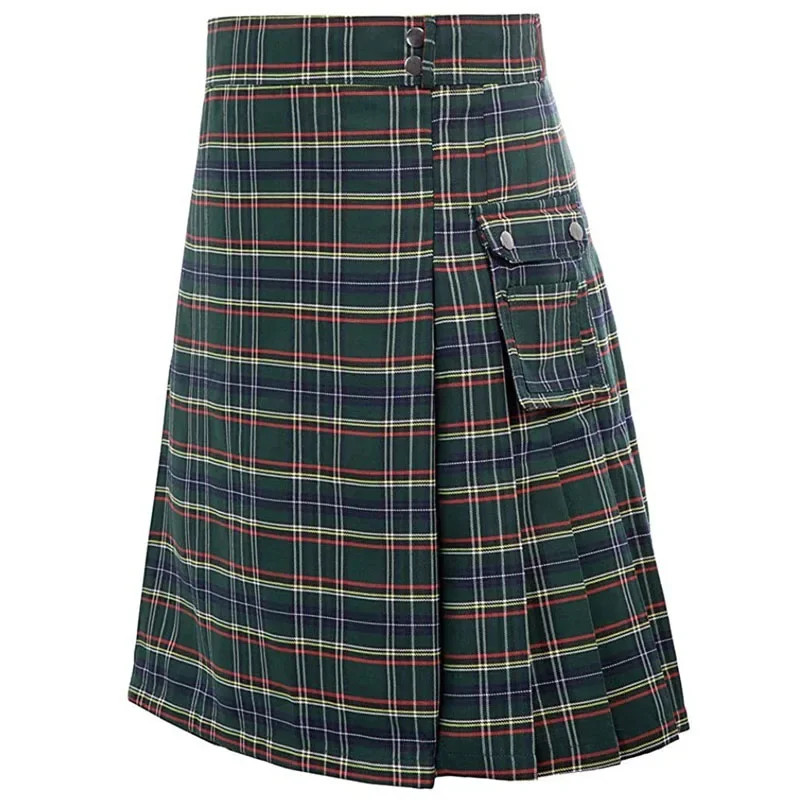 Utility Kilt Short Pants Men Tartan Pleated Strip Skirt Celtic Scottish Medieval