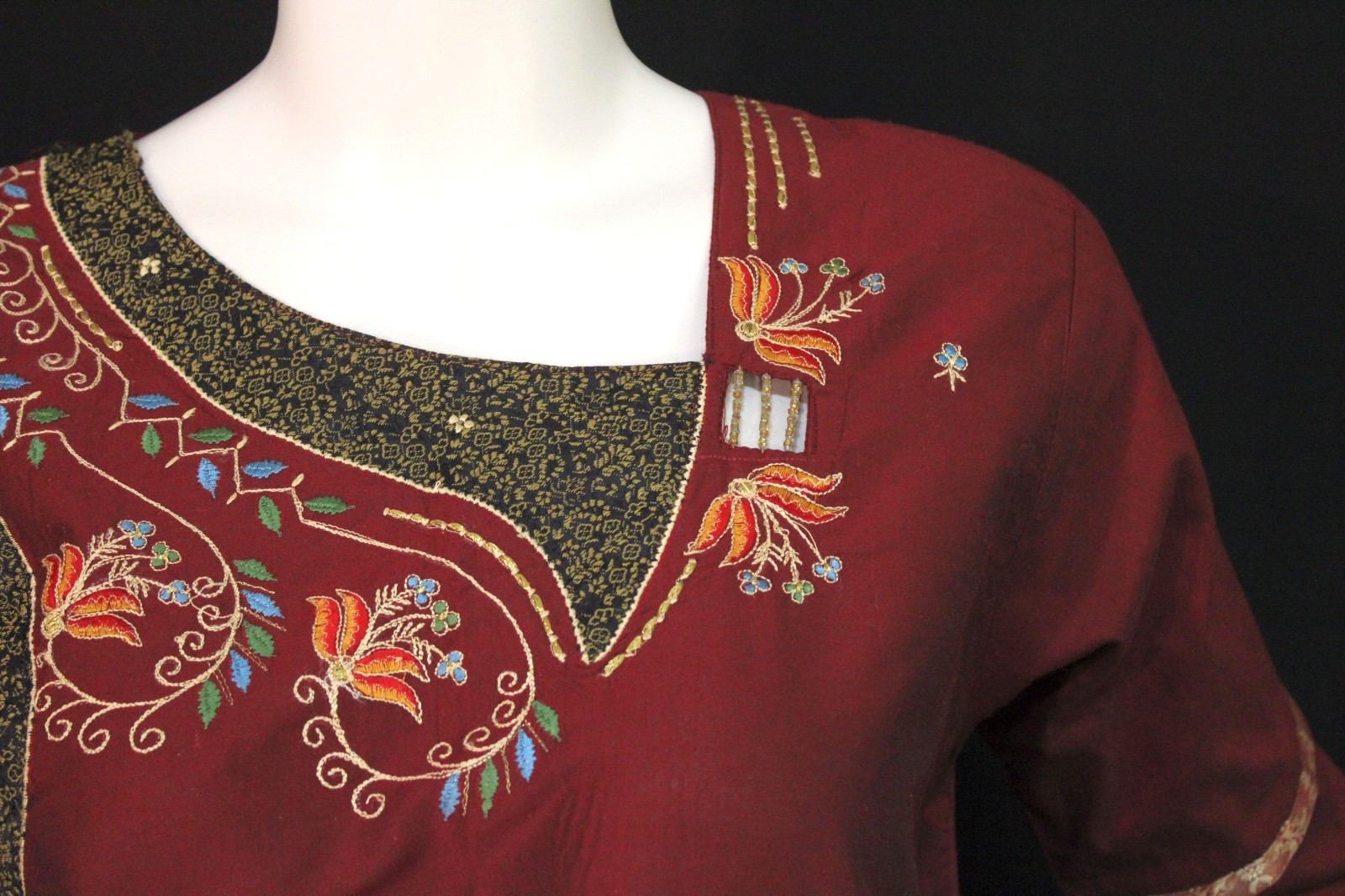 Sameera Fashions India Size Small Maxi Kurti Burgundy & Mixed Prints Full Sleeve