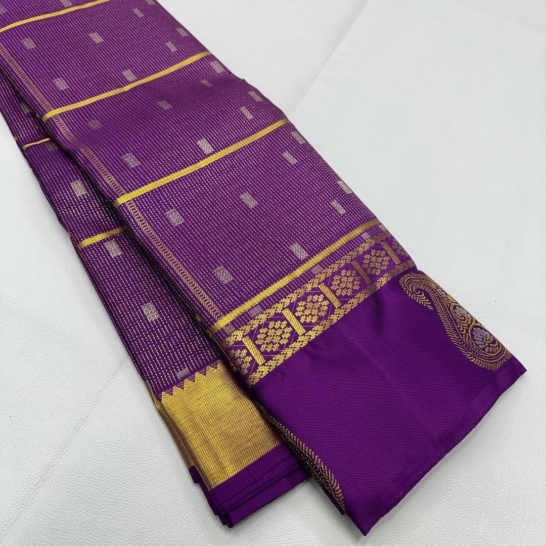 Wedding Wear Purple Lichi Silk Saree with Golden Jacquard Pallu & Blouse indian